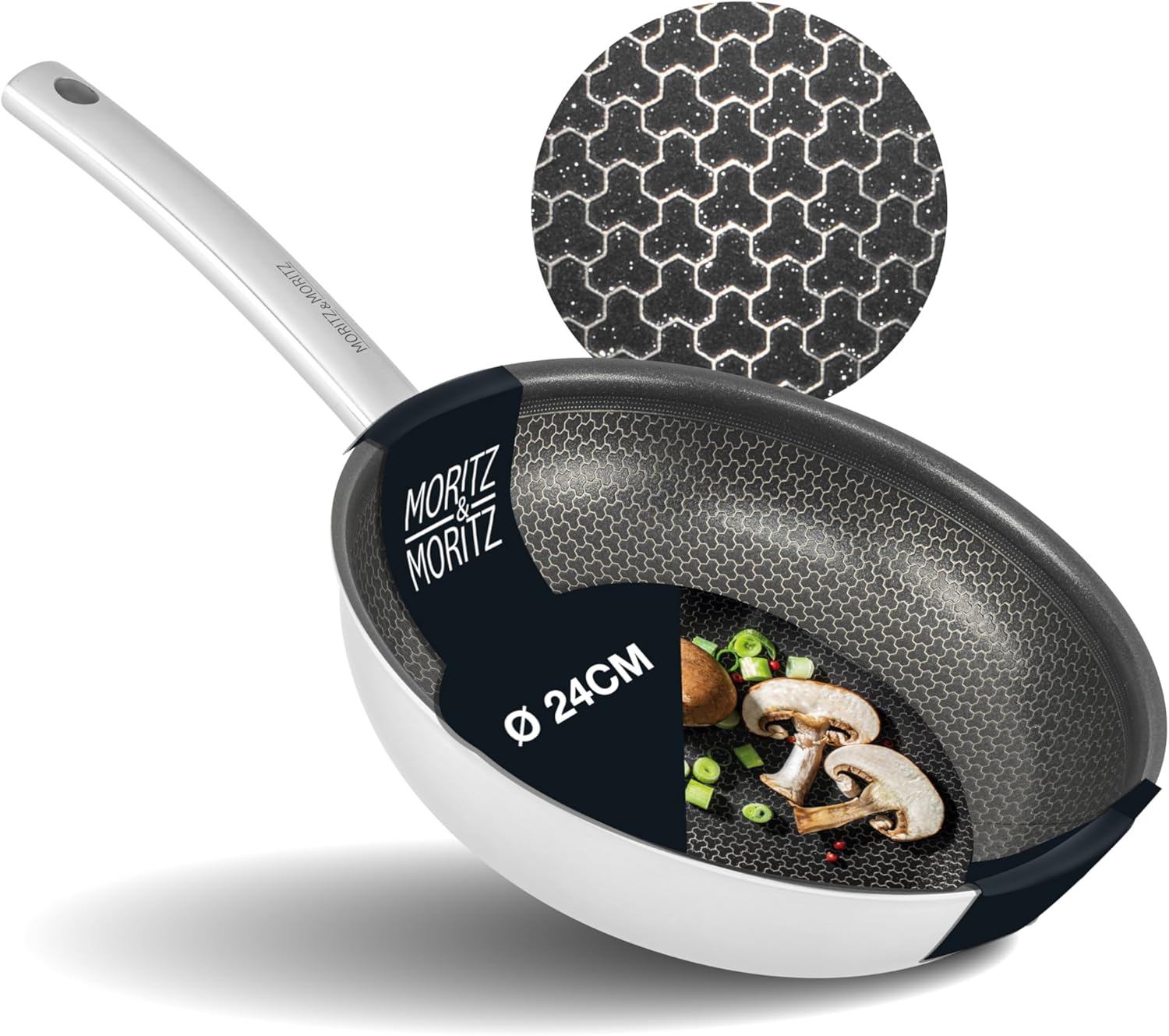 Moritz & Moritz Pfanne Edelstahl 24 cm mit Keramikbeschichtung Antihaft Pfanne Wabenstruktur