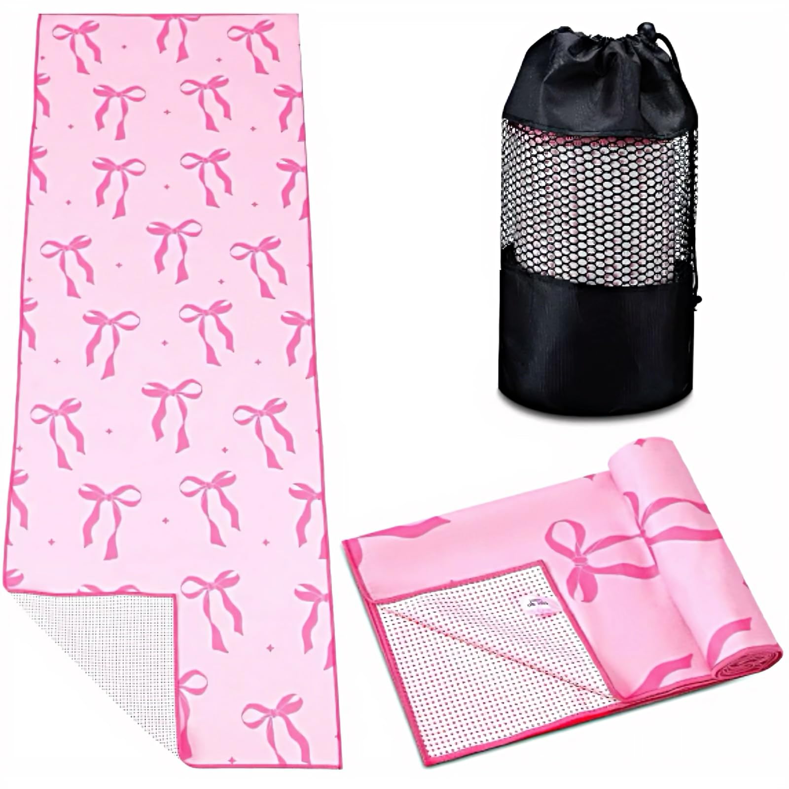 Breling Pink Bow Yoga Mat Towel Preppy Coquette Bow Non Slip Ultra Absorbent Soft Microfiber Hot Yoga Towel 72x 20 Inch for Pilates Fitness Gym Women Birthday Gifts-image-35