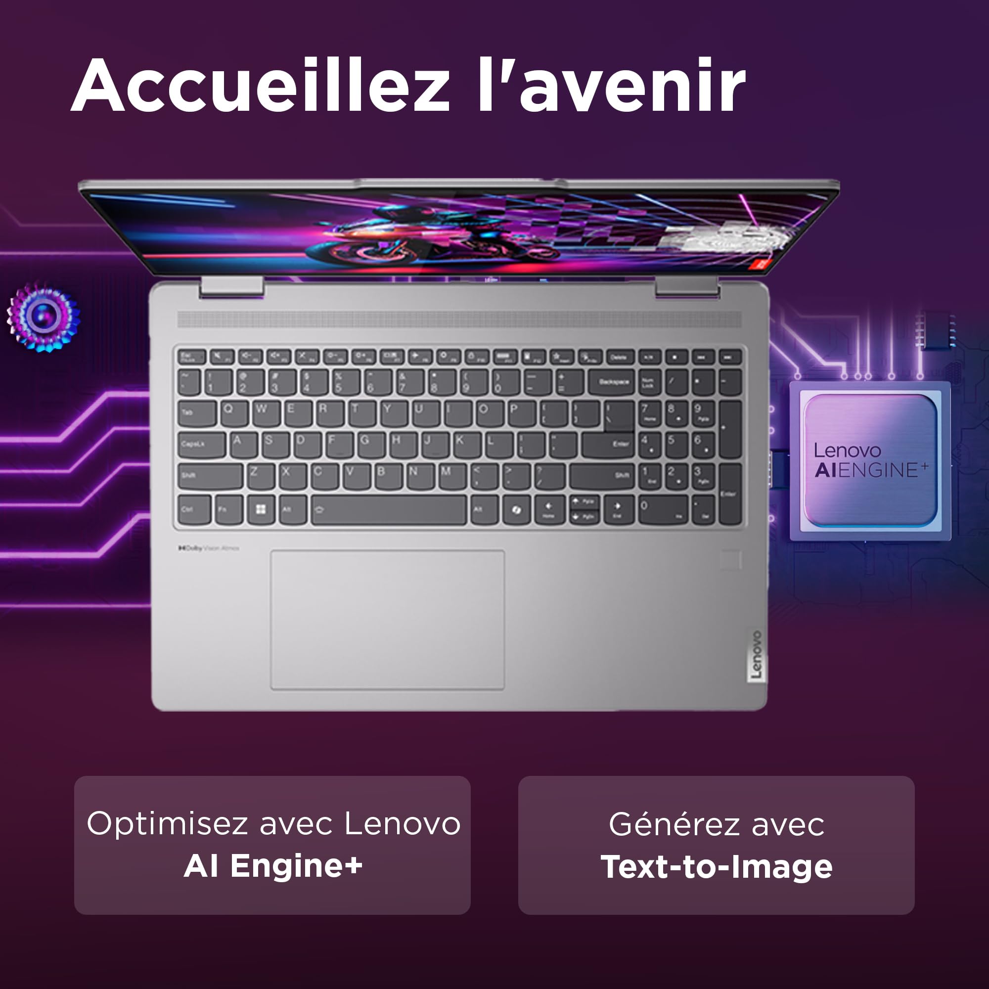 Lenovo Yoga 7 2-en-1 14AHP9 - Ordinateur Portable AI 14'' WUXGA OLED (AMD Ryzen 5 8640HS, RAM 16Go, SSD 512Go, AMD Radeon 760M Graphics, Windows 11 Home) Clavier rétroéclairé AZERTY Français - Gris