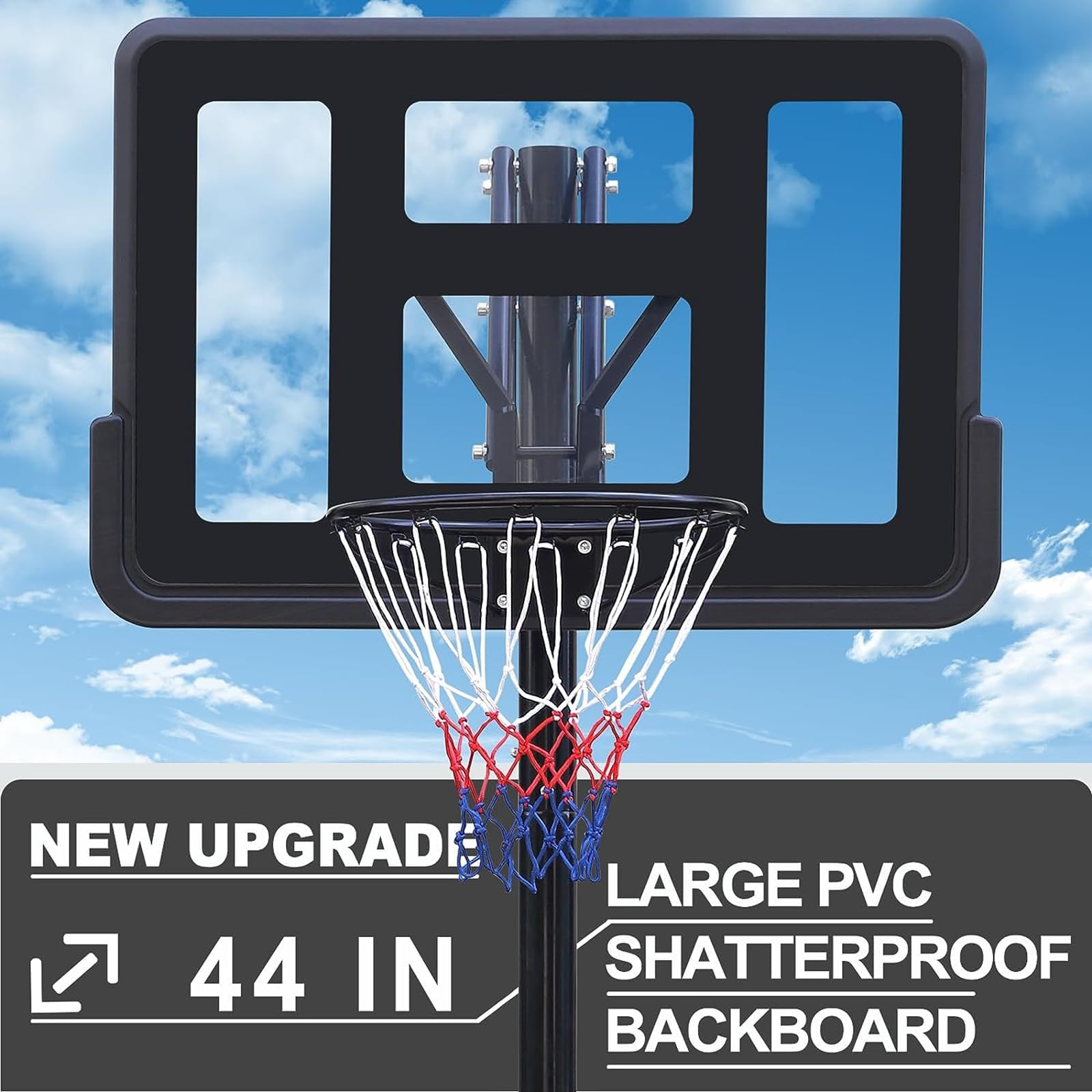 Basketball Hoop Outdoor 7.5-10ft Adjustable, Basketball Hoop Indoor with 44 Inch Backboard Basketball net and Wheels, Portable Basketball Hoop Goal System in Backyard/Driveway/Indoor (Black)