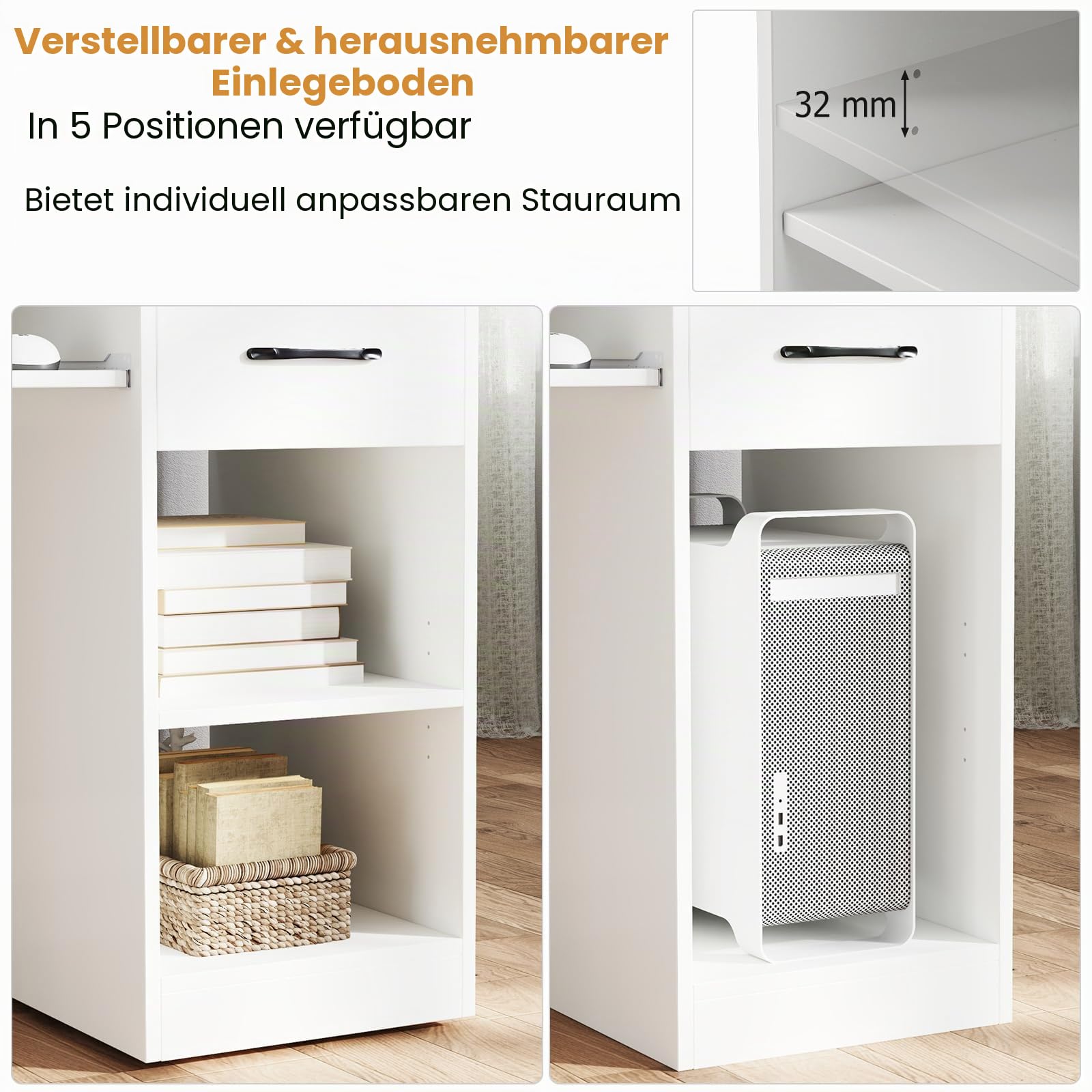LIFEZEAL Computertisch mit Tastaturauszug, Schreibtisch Holz mit Steckdose & Ladestation, Bürotisch mit Ständer, PC Tisch für Arbeitzimmer Büro homeoffice (weiß)