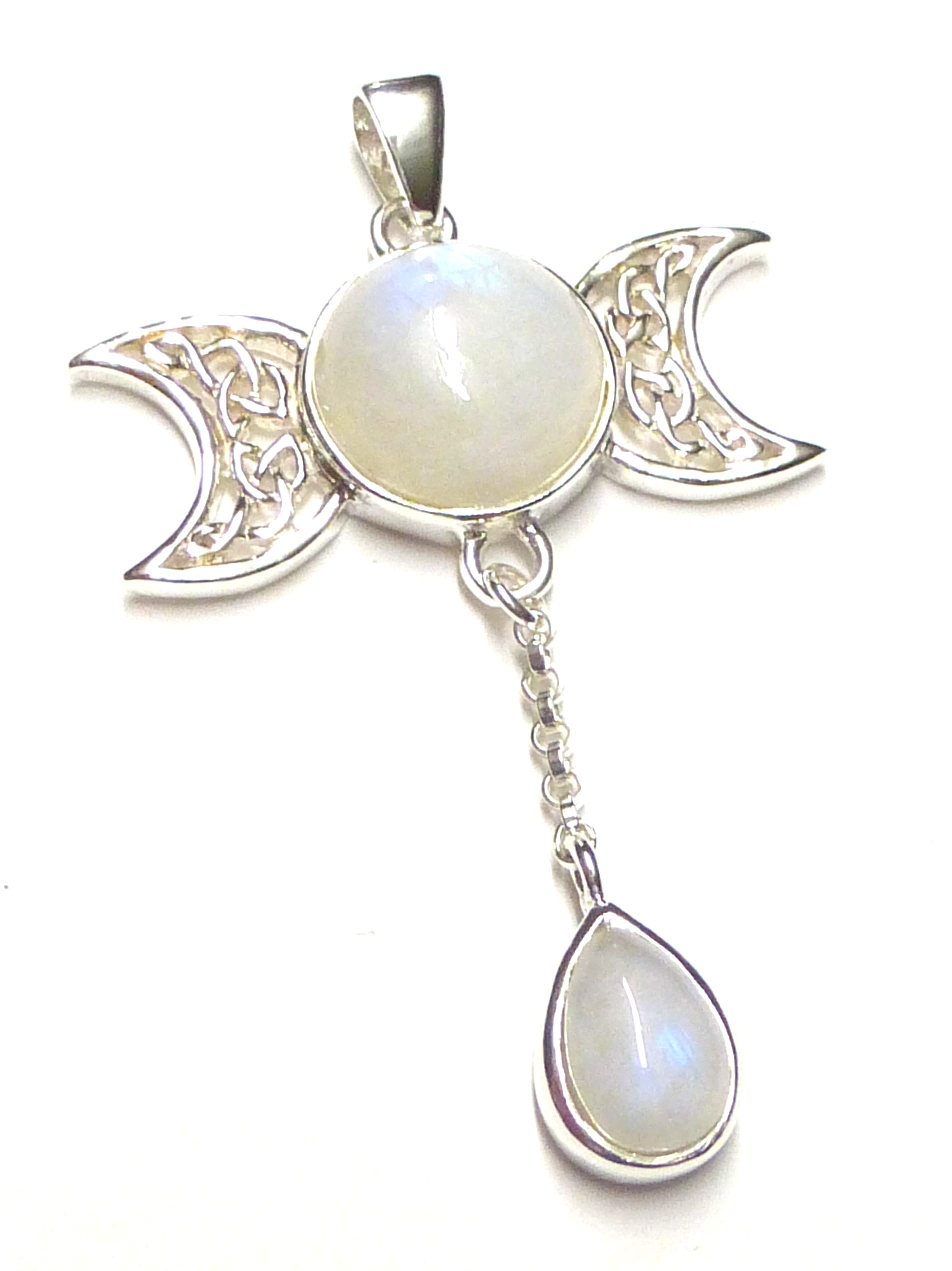 Mond Anhänger aus Sterlingsilber mit echtem Mondstein, Motiv Kraft des Mondes, Schutzsymbol, schmuck Damen