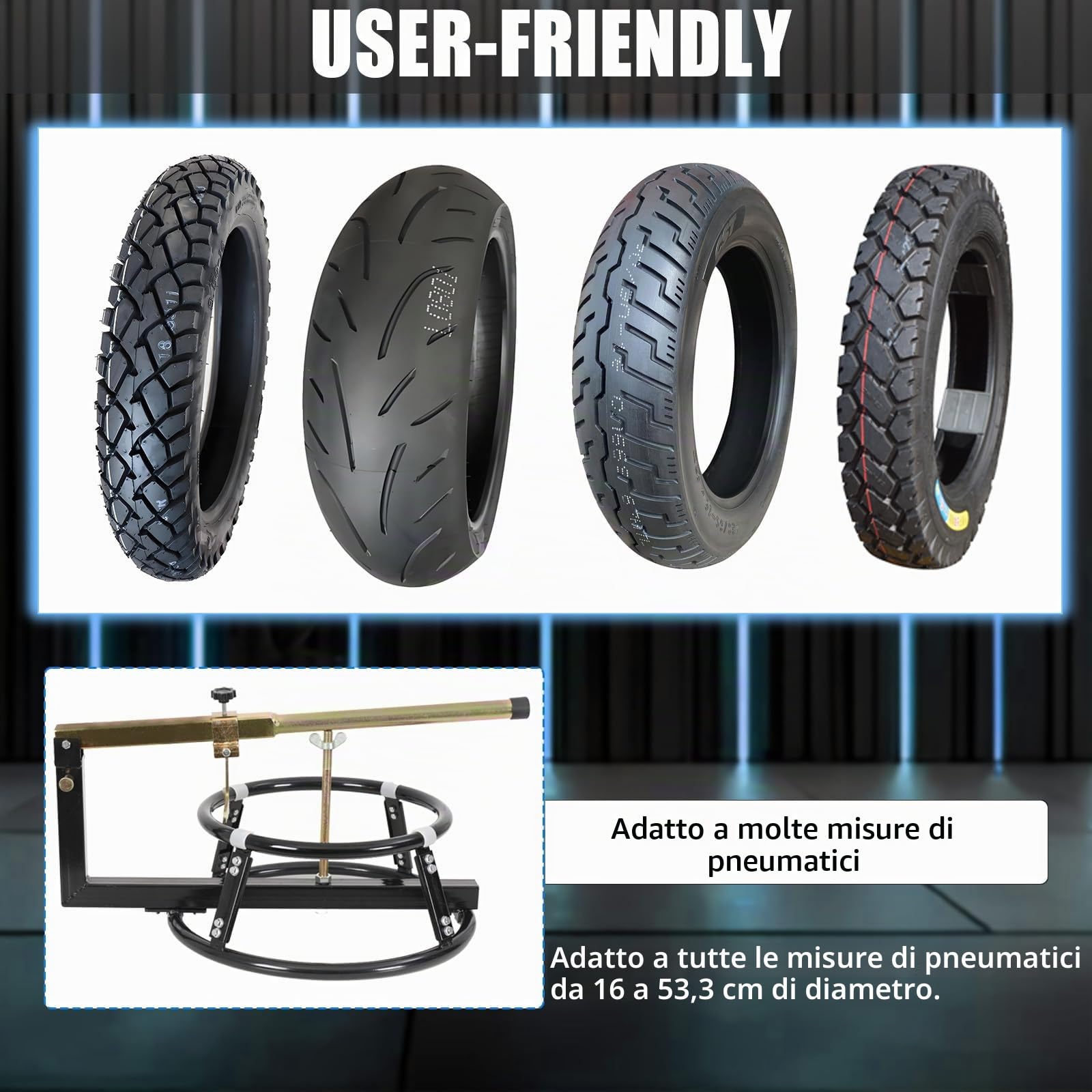 Smontagomme Universale Manuale, Dispositivo per Montaggio Moto Stallonatore per Ruote da 16''-21" Supporto per Cambio Pneumatici per Moto Dirt Bike