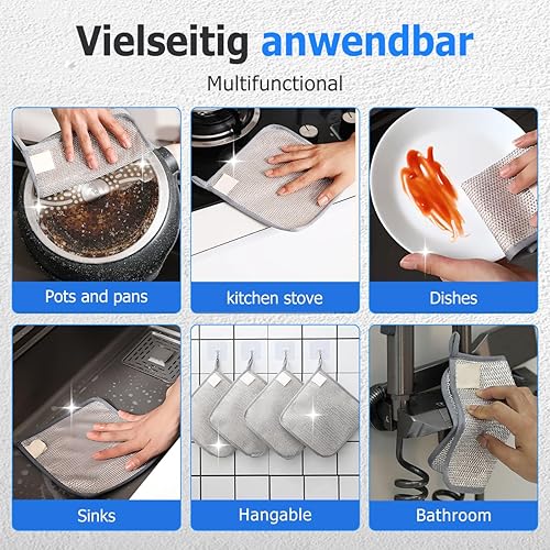Miniatura 7 de Paño de limpieza de alambre de acero multiusos  Trapo de limpieza de doble cara para ollas de cocina y sartenes húmedo y seco (15)