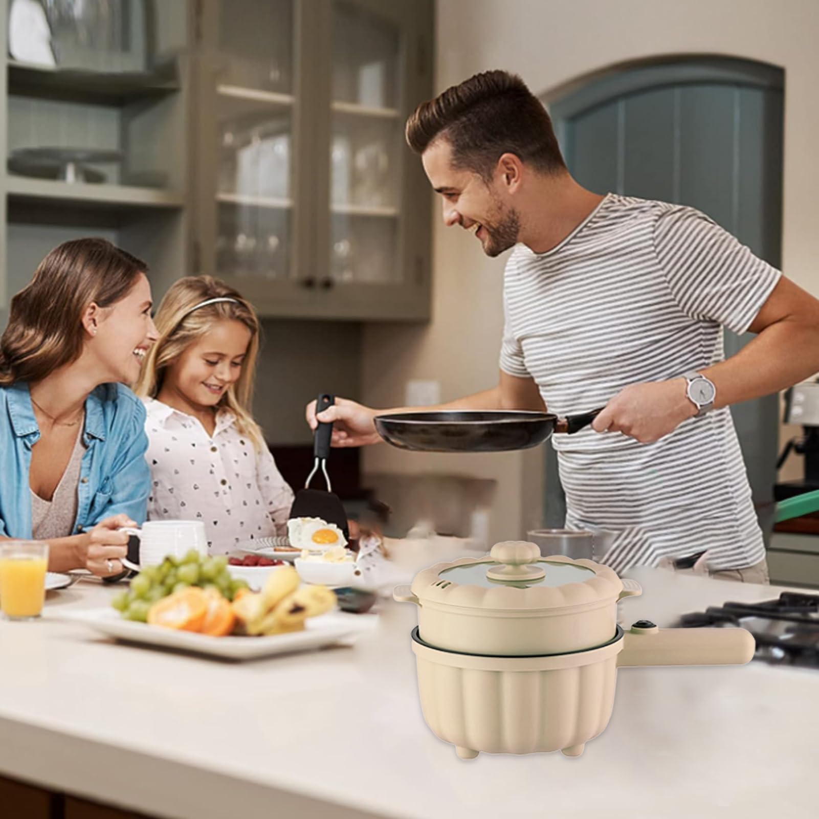 Multicuiseur électrique,Petite Poêle électrique,2L Marmite électrique en Antiadhésif,Marmite Hot Pot Électrique portable de voyage,avec cuiseur vapeur,pour Steak,Soupe,œufs,Nouilles (Style 2)