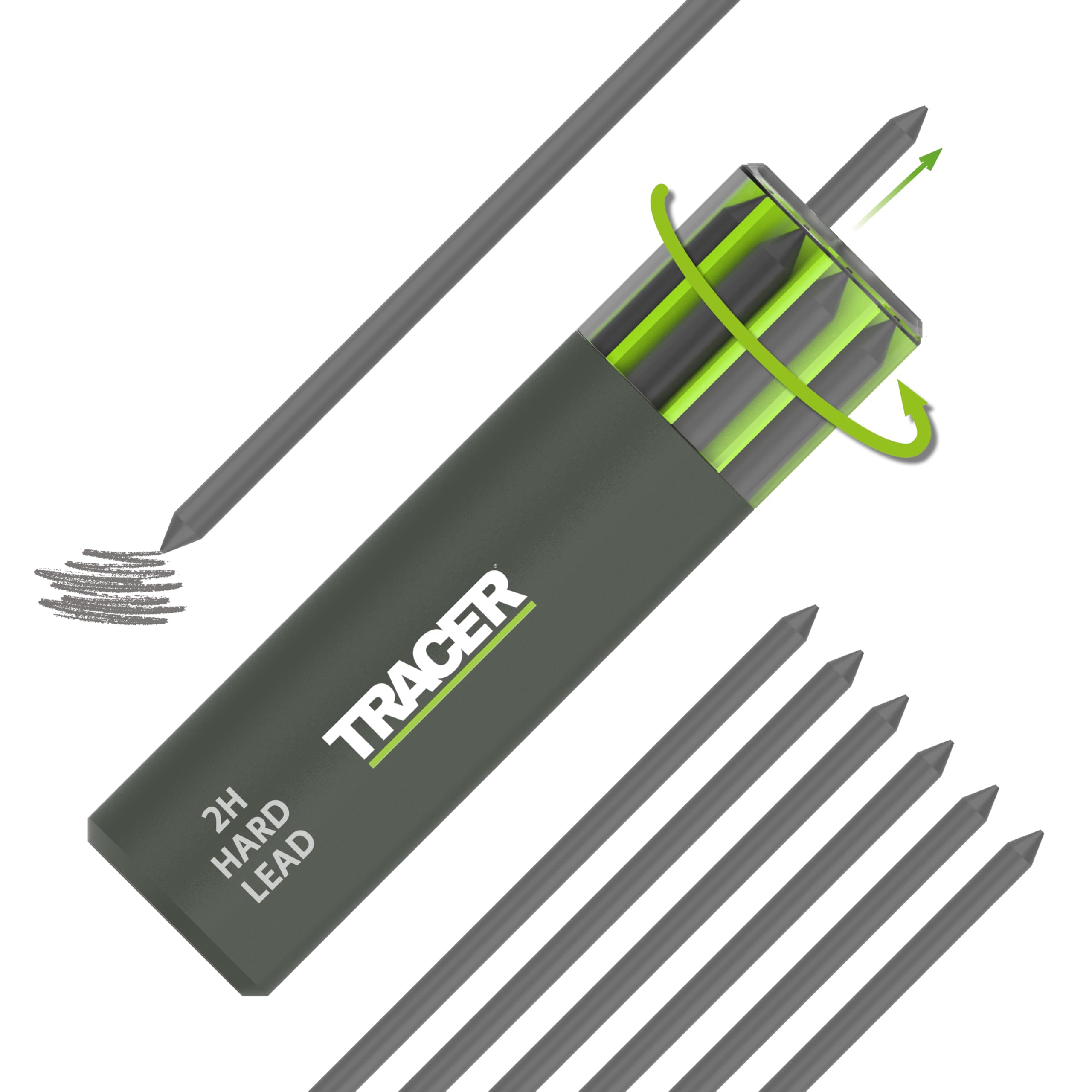 Tracer 5.2mm 2H Hard Replacement Leads – Pack of 6 | Precision Graphite Refills | Compatible Tough Pro Series Pencil | Durable & Anti-Snap Case