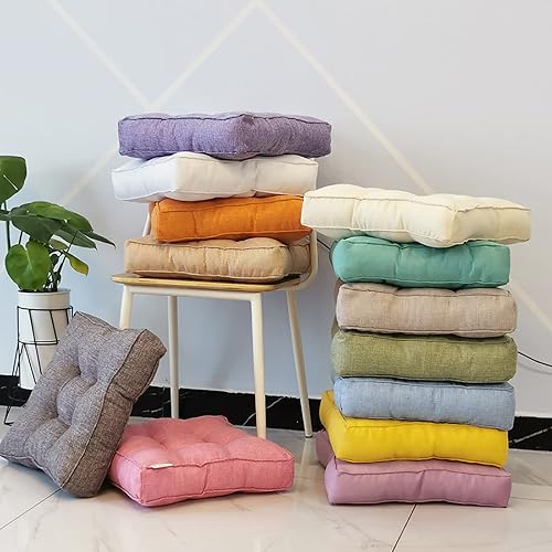 Miniatura 2 de ZZenSmot Cojín cuadrado moderno de algodón y lino para yoga, cojín de asiento cómodo de tatami para patio, cocina, oficina, rincones de lectura,
