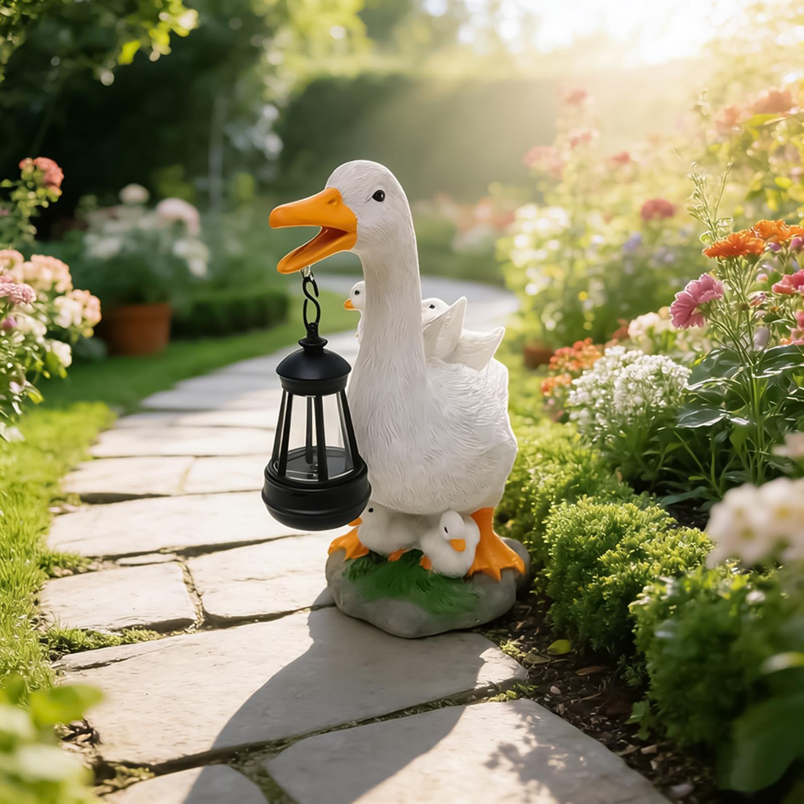 Figurka Solarna na Podwórko Żywica Ochrona Przed Słońcem Kształt Kaczki
