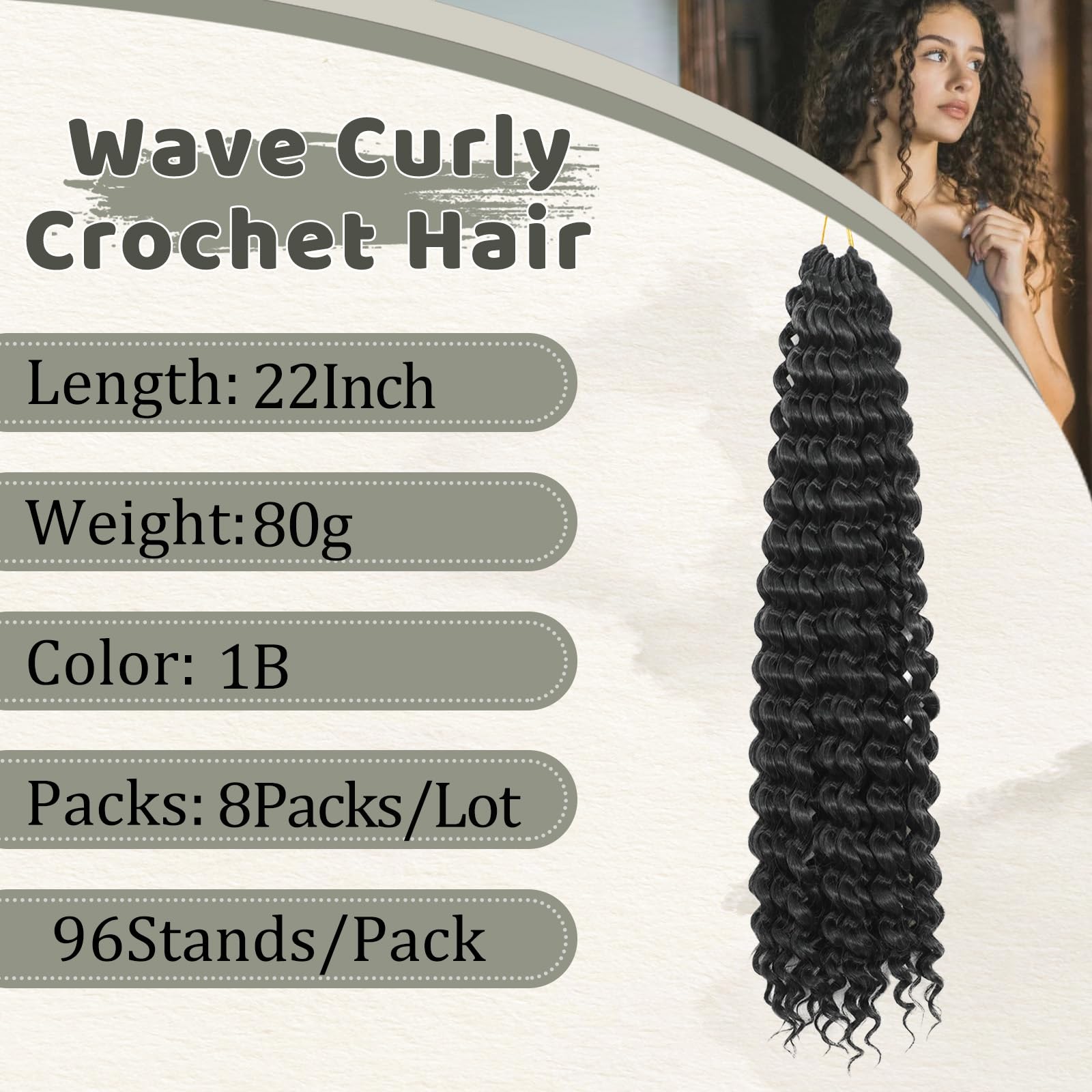 FANWYFYU 8Packs GoGo Curl Crochet Hair 22 Inch Long Wave Curly Crochet Hair for Women Passion Twist Crochet Hairs Curl Water Wave Deep Twist Crochet Braids Synthetic Braiding Hair Extensions (1B) - Image 2