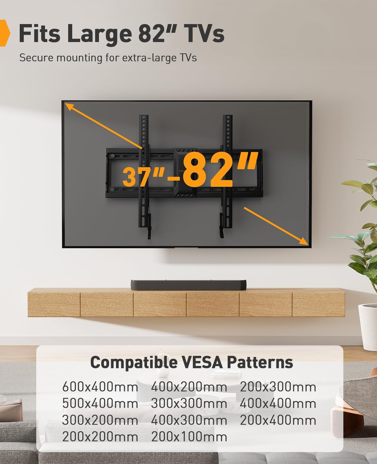 Perlegear Supporto da Parete Inclinabile da 37a 82 Pollici, Staffa TV Fino a 60 kg, Ultra Sottile Braccio TV Max VESA 600x400 mm, PGLT12B