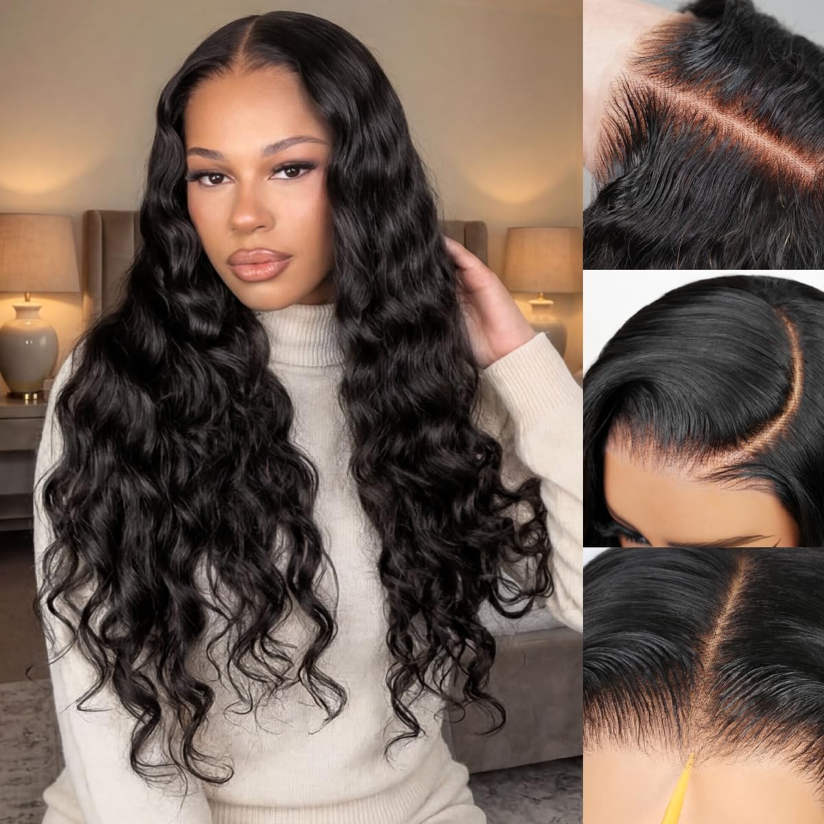 Megalook hair 6x5 Glueless Wig Pre Cut Pre Plucked Loose Wave Closure Wig Pre Bleached Comfortable Wear and Go HD Lace Front Wigs Human Hair 22 Inch
