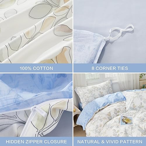 Miniatura 90 de SAPHREAS Juego de funda de edredón de hojas botánicas, tamaño King, 3 piezas, hojas amarillas, juego de funda de edredón 100% algodón suave, 1 funda