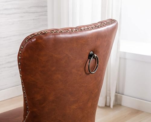 Miniatura 4 de Shunzhi Juego de 2 sillas de comedor de piel sintética, modernas de mediados de siglo, sillas vintage de madera de goma sin brazos, sillas laterales