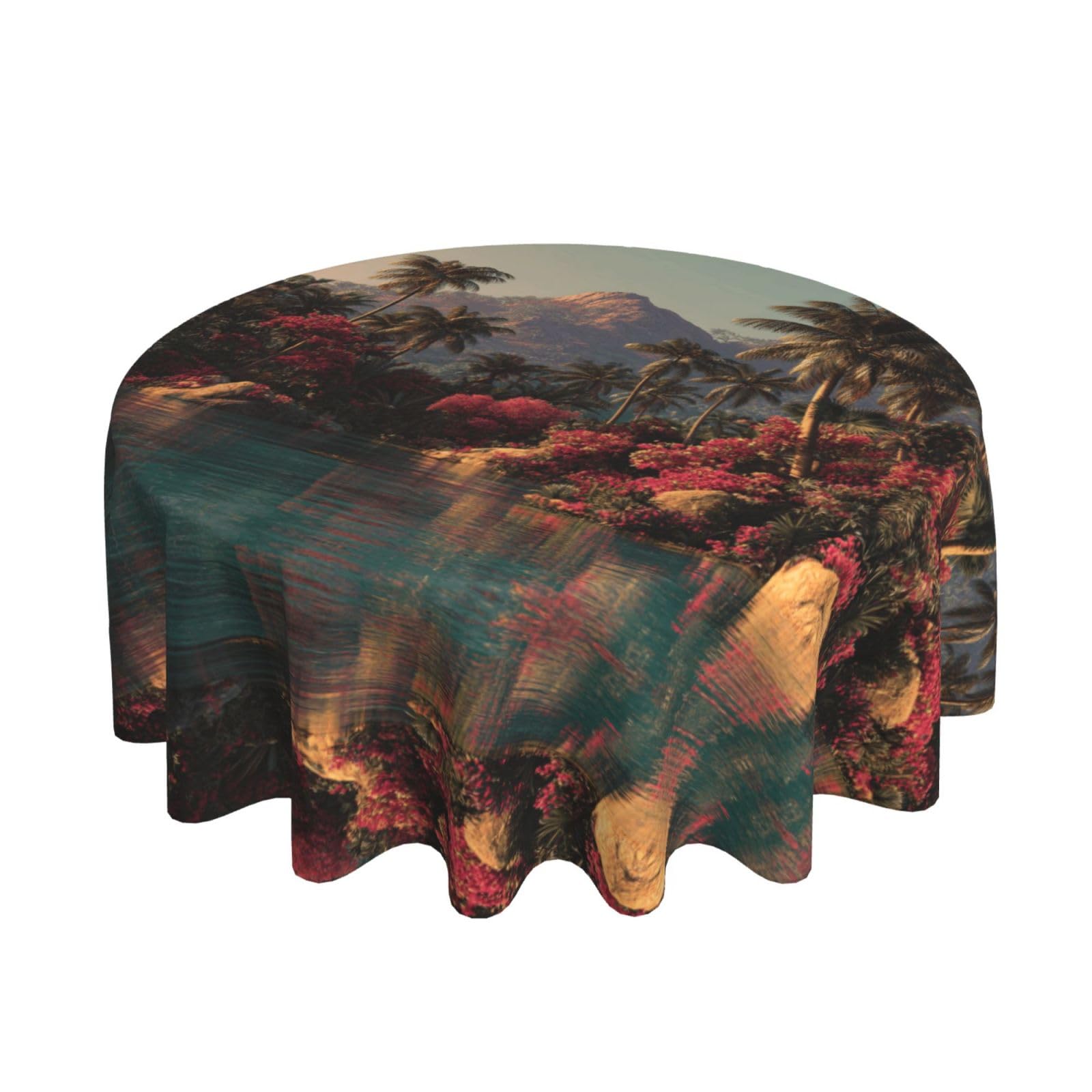 ESNAIUVCD tropical scenery print Round Tablecloth Waterproof Washable Wipeable Resistant Polyester Circular Table Cover for Dining Room Kitchen Indoor Outside 60"