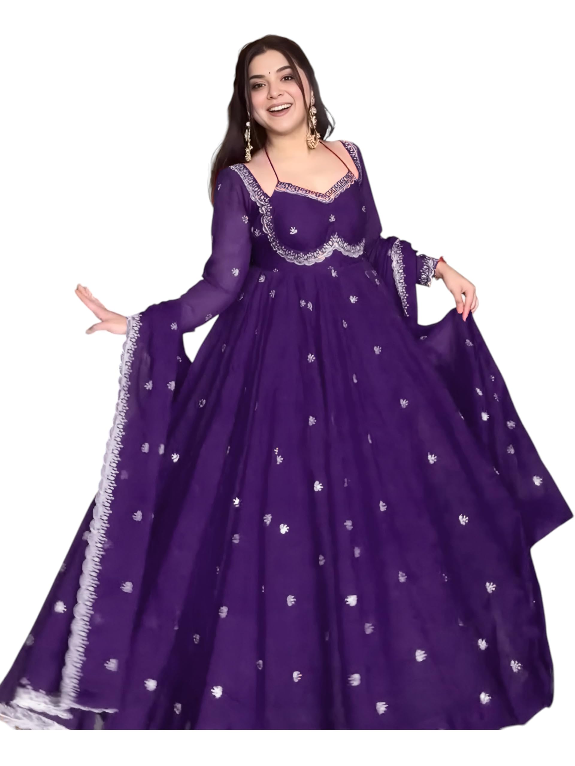 dresser Women's Georgette Anarkali Flare Kurta Set (DR_DR1001, Red)-picture-15