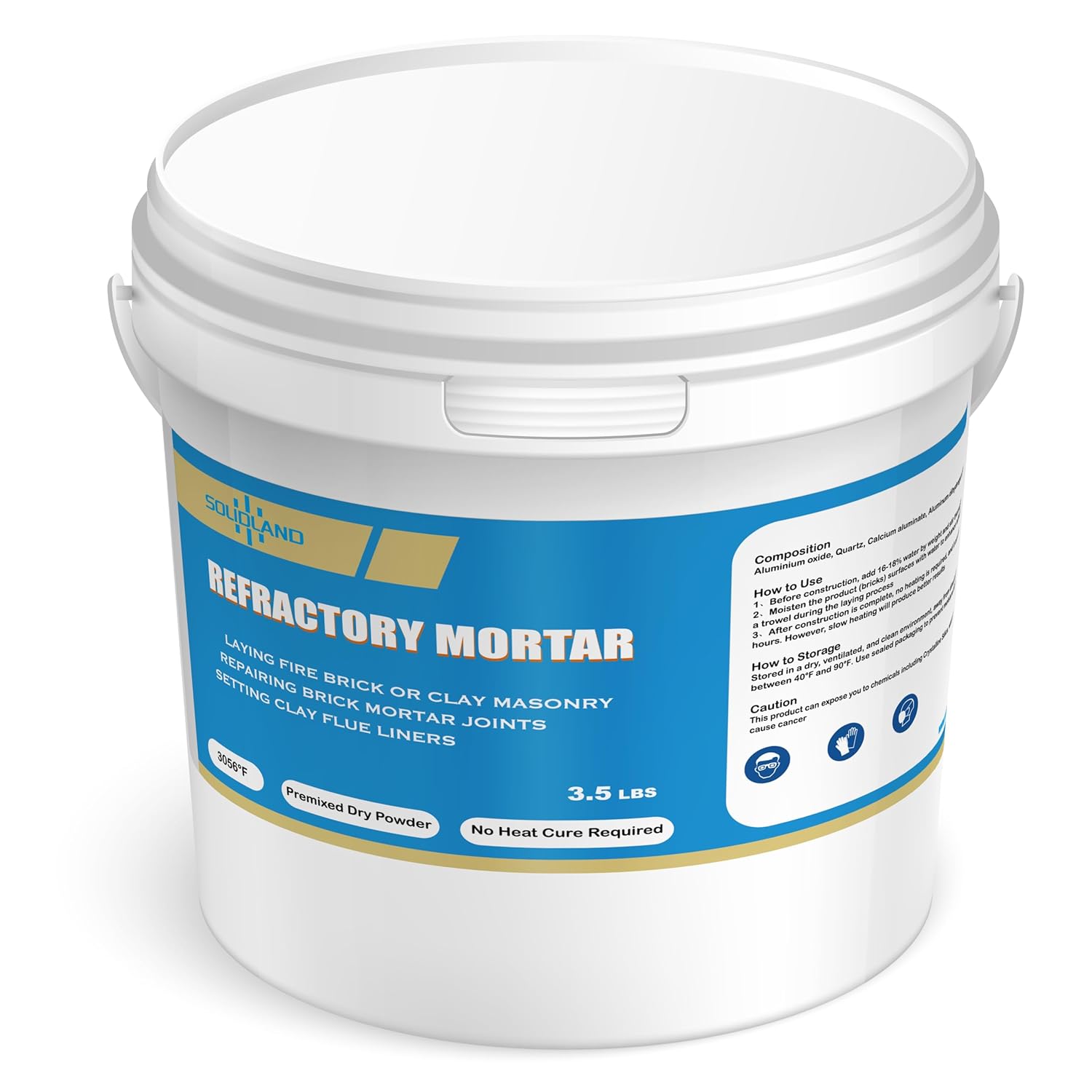 SOLIDLAND Refractory Mortar 3.5 LBS - 3056°F Fireproof Cement for Firebricks, Kilns, Firepits, Fireplaces & Chimneys