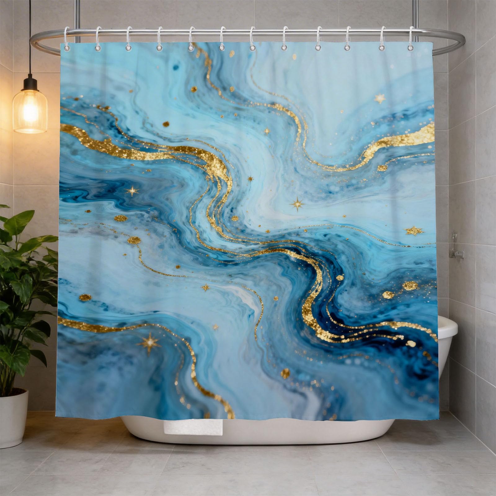 Hongduo 3D Gilded Texture Shower Curtain for Stalls Bathtubs Ombre Bathroom Decor Shower Curtain Set Polyester Fabric Waterproof 120x180cm/48X71 Inch with Hooks
