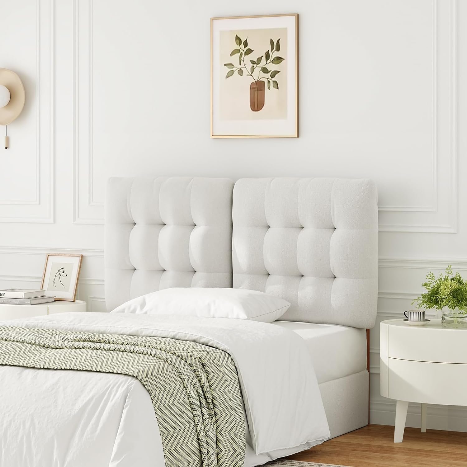 Adjustable Height Full Size Headboard, Tufted Upholstered Full Headboard Only from 39”to 44” with Width Adapters, Modern Button Diamond Fabric Head Board with Durable Solid Wood Legs, Beige