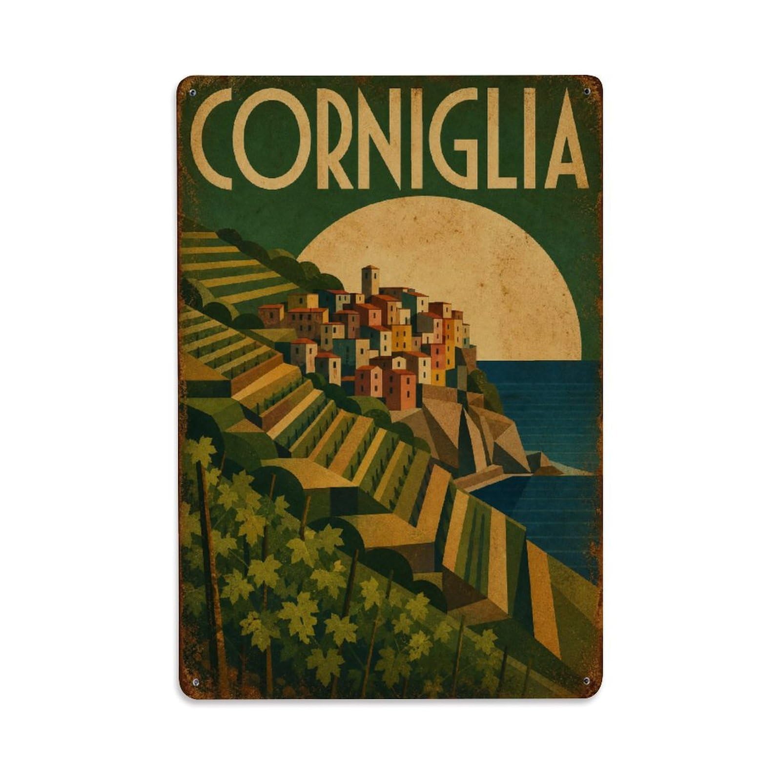 Huiyhb 8X12inch(20X30cm) Vintage Travel Corniglia Vineyard Terraces Hillside Italy Metal Tin Sign