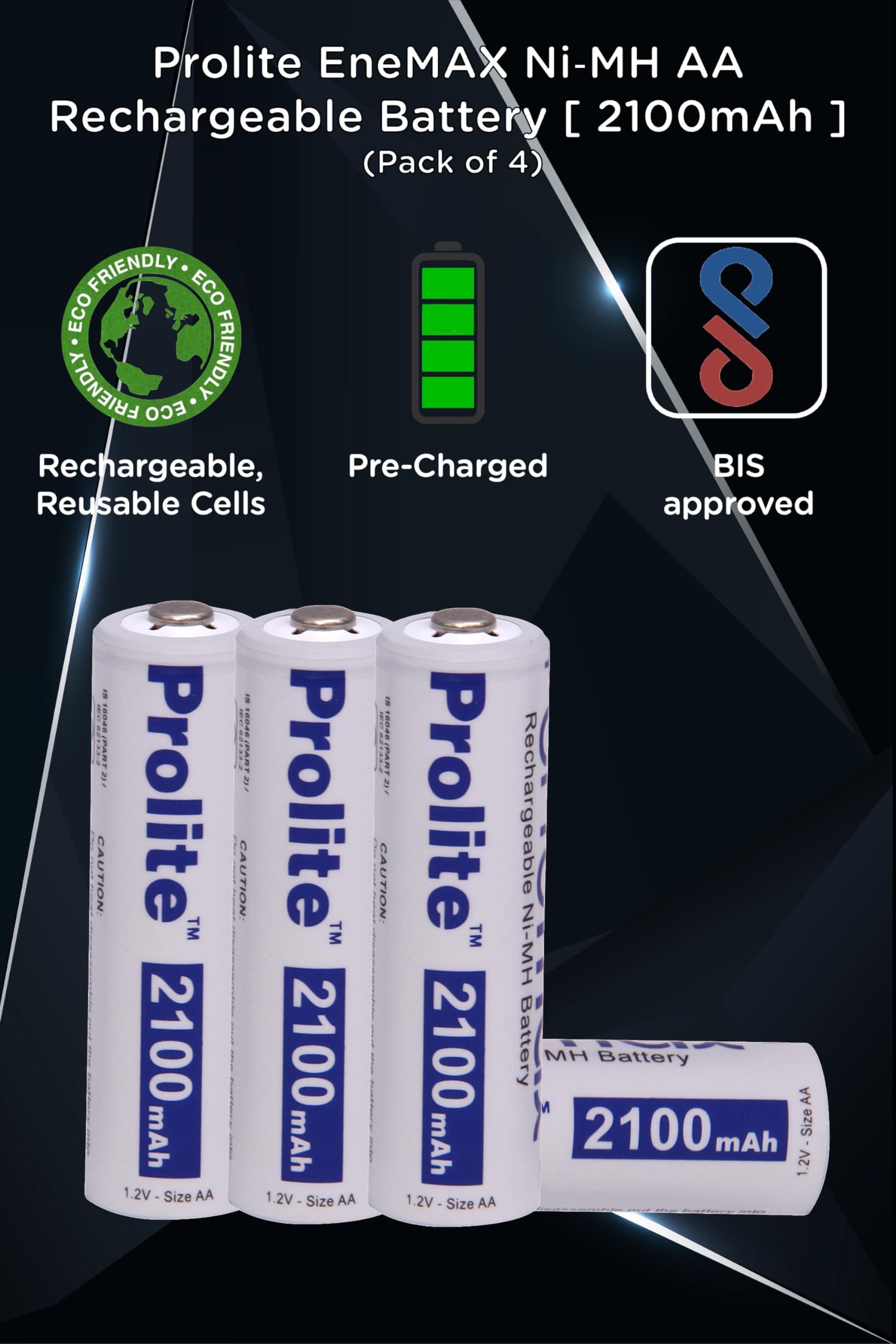 Prolite EneMAX Ni‐Mh AA Rechargeable Battery 2100mAh | Pack of 4