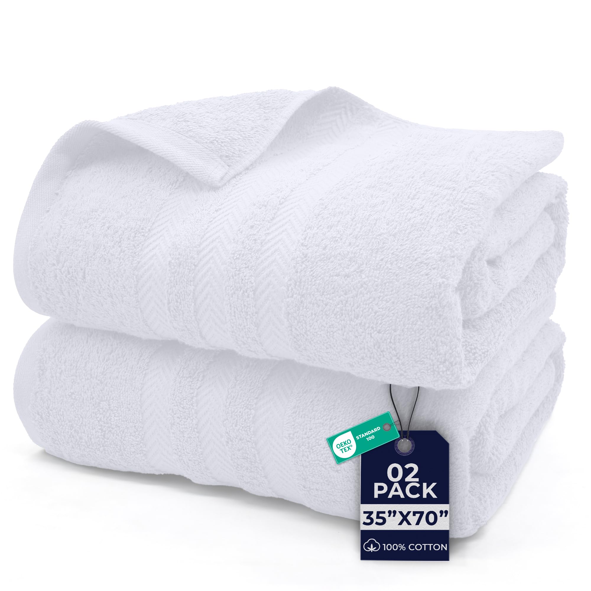 DAN River 2 Pack Bath Sheets Extra Large 35x70, Large Bath Towels for Adults, XL Oversized Heavy Duty Towel Set, 600 GSM 100% Ring Spun Cotton, Soft Quick Dry, White