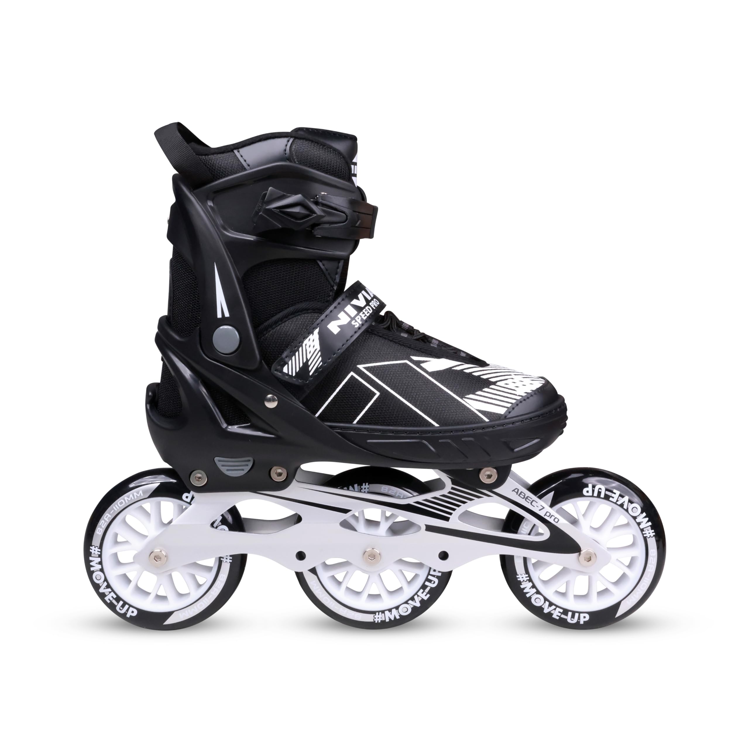 Nivia Speed Pro Inline Skate, Adjustable Inline Roller Skates for Unisex Kids & Adults, Outdoor Skating Shoes Roller Blades, 110mm Wheels for Smoother Rides (Medium, Black/White)