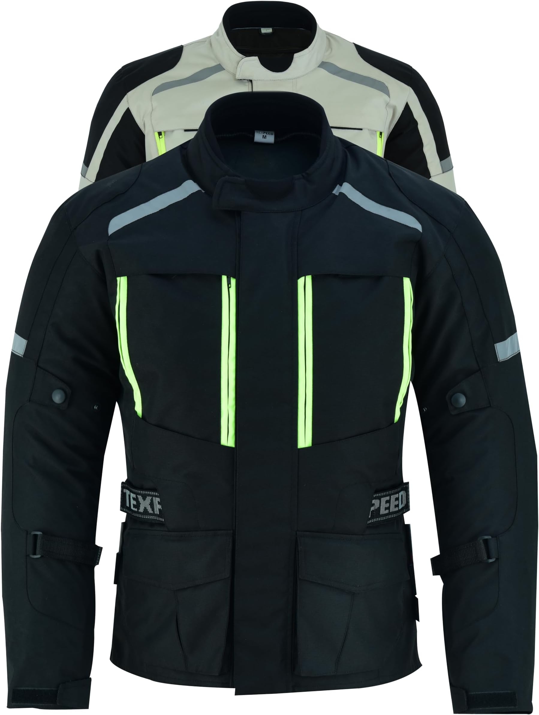 Texpeed Mens Motorcycle Jacket Waterproof Textile Cordura With Biker Motorbike CE Armour (EN 1621-1) Black - L