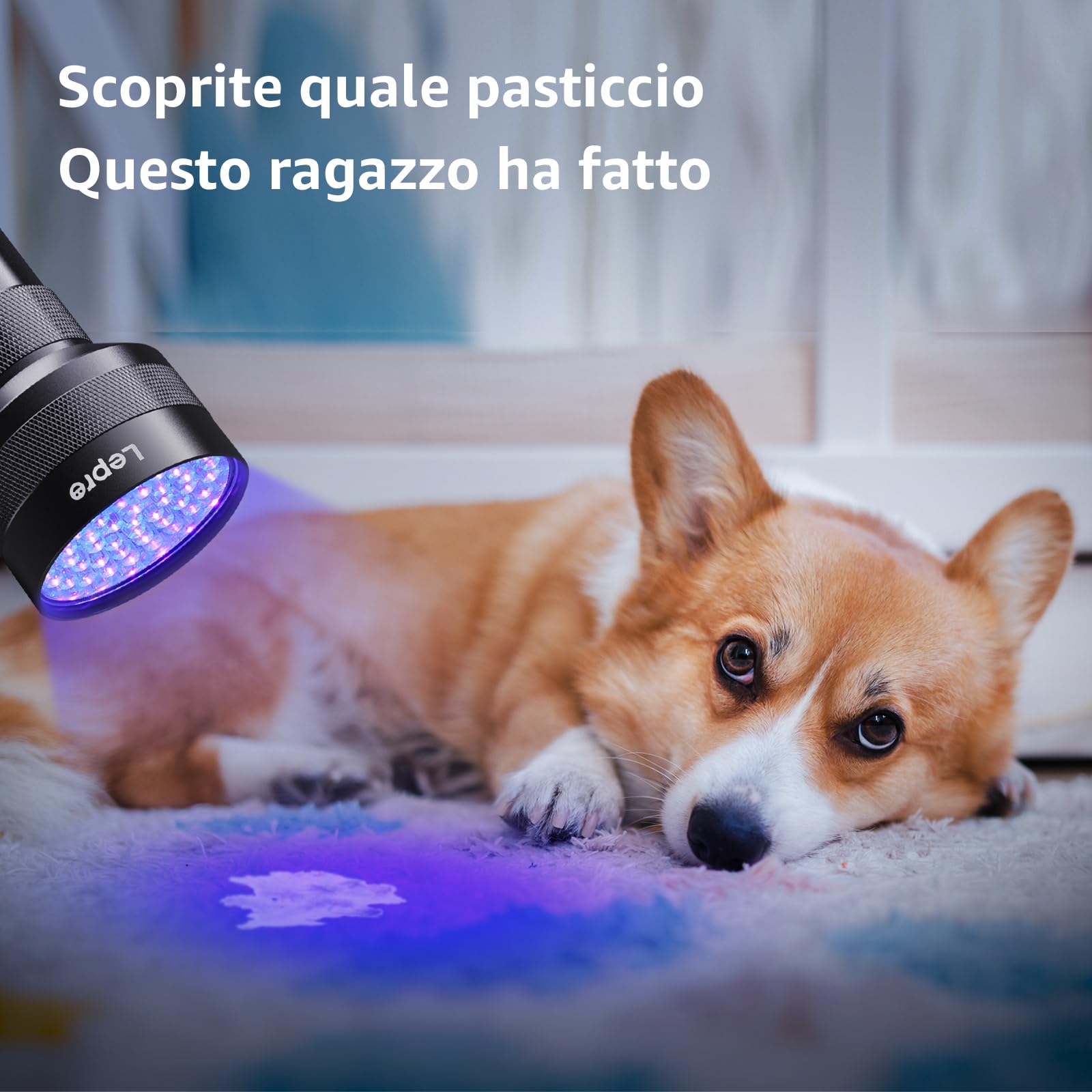 Lepro Lampada UV,51 LEDs Luce UV, Torcia UV LED, 395NM Ultravioletta, Portatile Rilevatore di Black Light per Urina di Cane/Gatto, Scorpione, Banconote,Rileva la Vernice Fluorescente