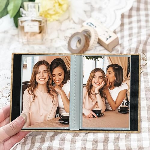Miniatura 3 de Artmag Mini álbum de fotos de 4 x 6 pulgadas, 50 bolsillos, paquete de 2, cubierta de lino con ventana frontal, capacidad para 100 fotos verticales