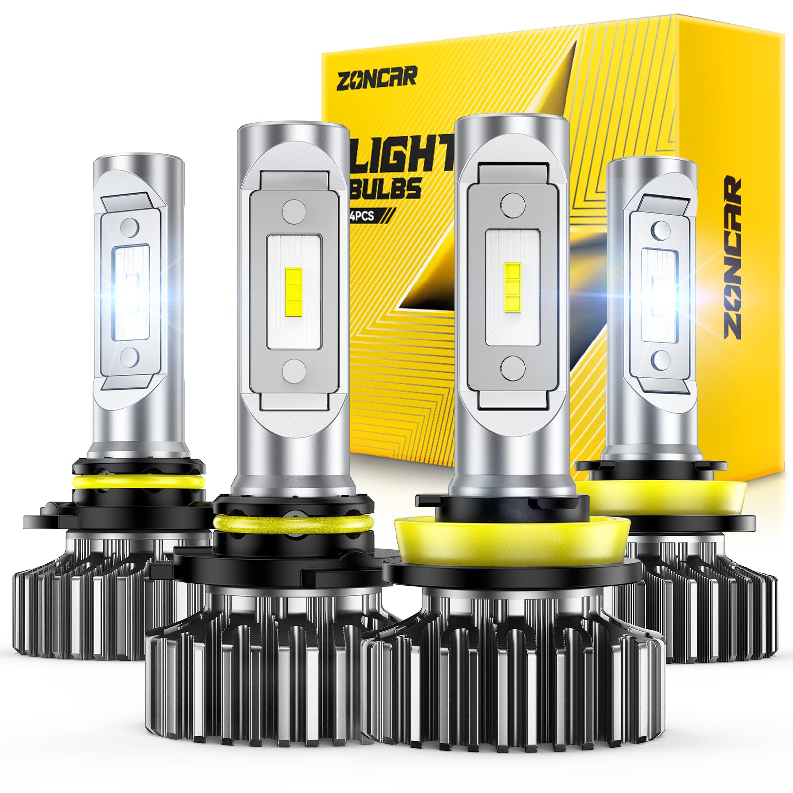 H11 9005 LED Bulbs Combo, 140000LM 13X Super Brightness H8/H9 HB3 Led Bulb, 6000K Cool White H11/H8/H9 9005/HB3 Light Bulbs Kit, 10-Year Extended Lifespan with Smart IC, Pack of 4