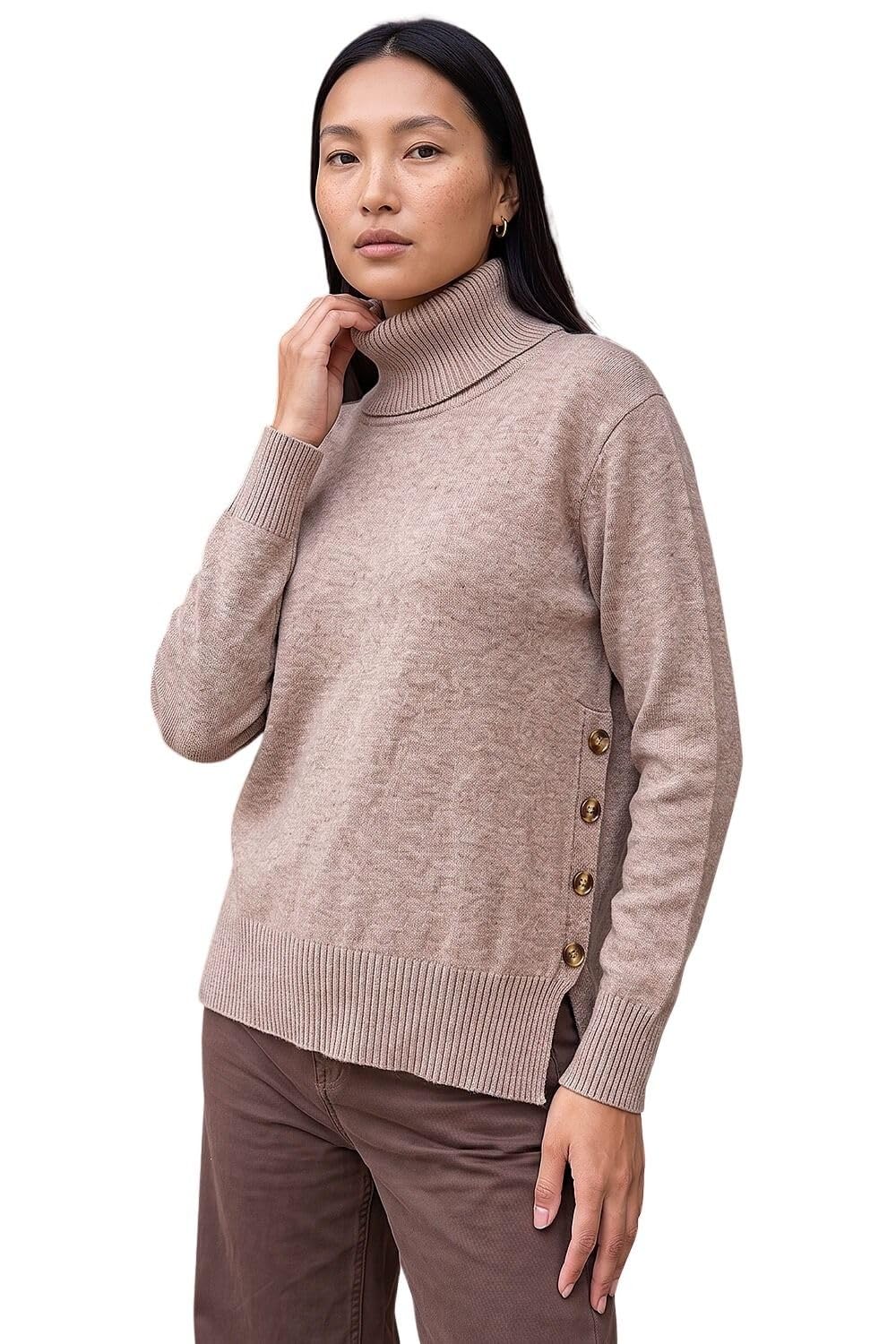 Roman Originals Soft Roll Neck Knit Jumper for Women UK - Ladies Everyday Autumn Winter Comfy Soft Evening Vacation Work Party Night Out - Beige - Size 14