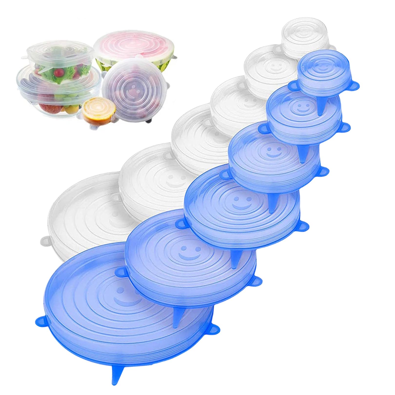 12 Pcs Silicone Lids Food Covers,Stretch,Stretching and Bowl,Microwave Cover,Eco-Friendly for Cups Cans Tins,Huggers,Dishes, Bowls,Safe in Dishwasher and Freeze Expandable to fit Various Shape