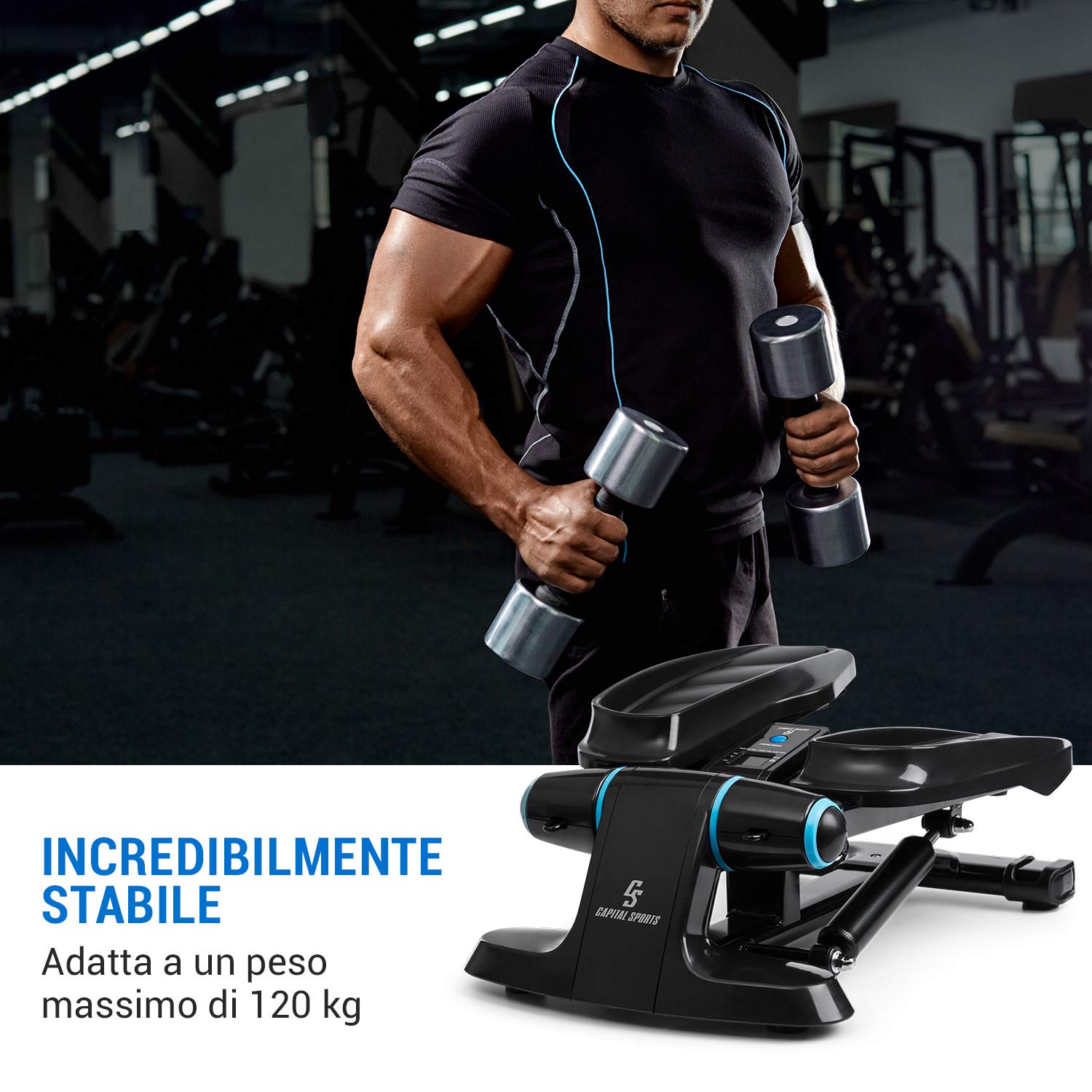 Capital Sports Galaxy Step - Ministepper, Stepper Fitness da Casa, Max: 110 kg, Superfici Premium, Computer Multifunzione con Display LCD, incl. Power Rope, Shock-Absorbing-System Idraulico