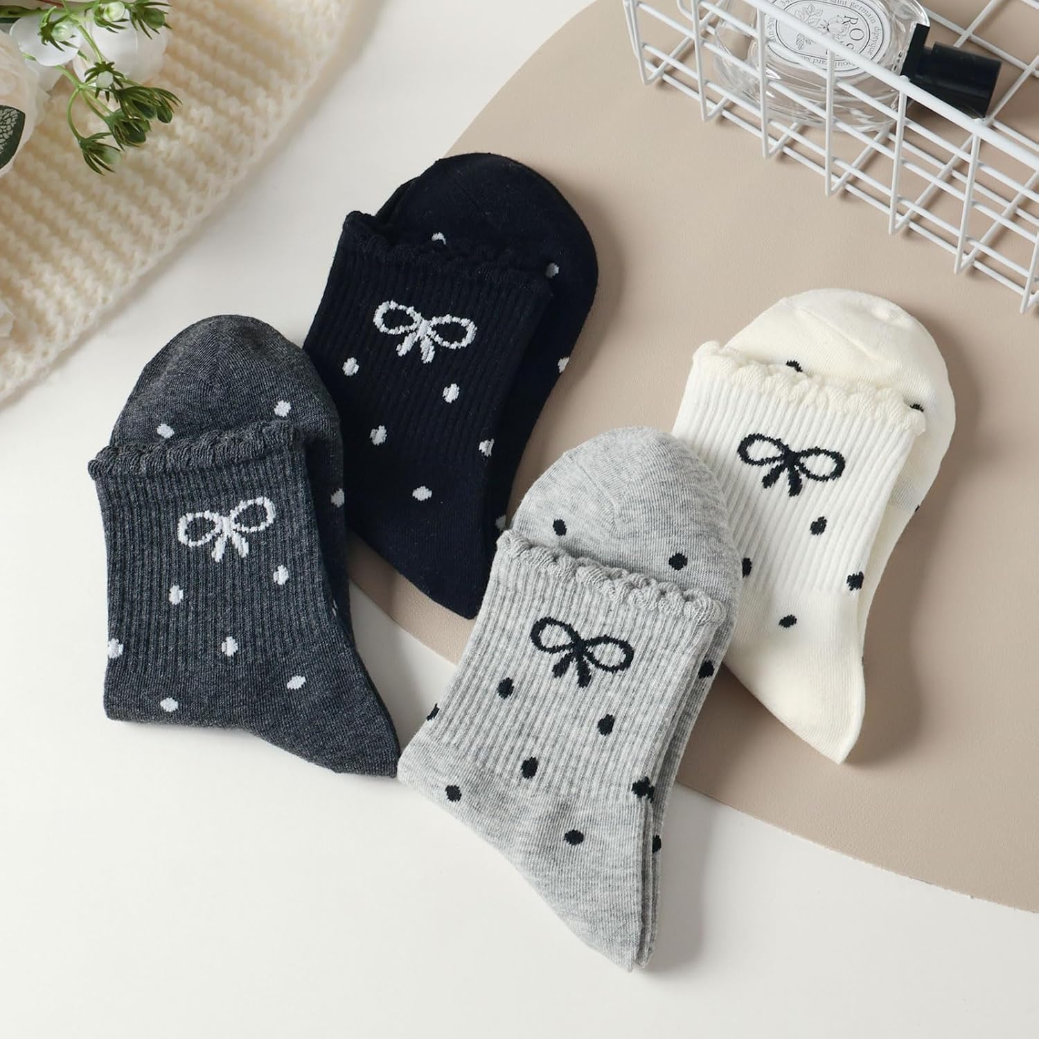 Women's Cute Lace Trim Bow Socks, Casual Athletic Ruffle Frilly Cotton Calf Socks for Women Ladies - Image 3