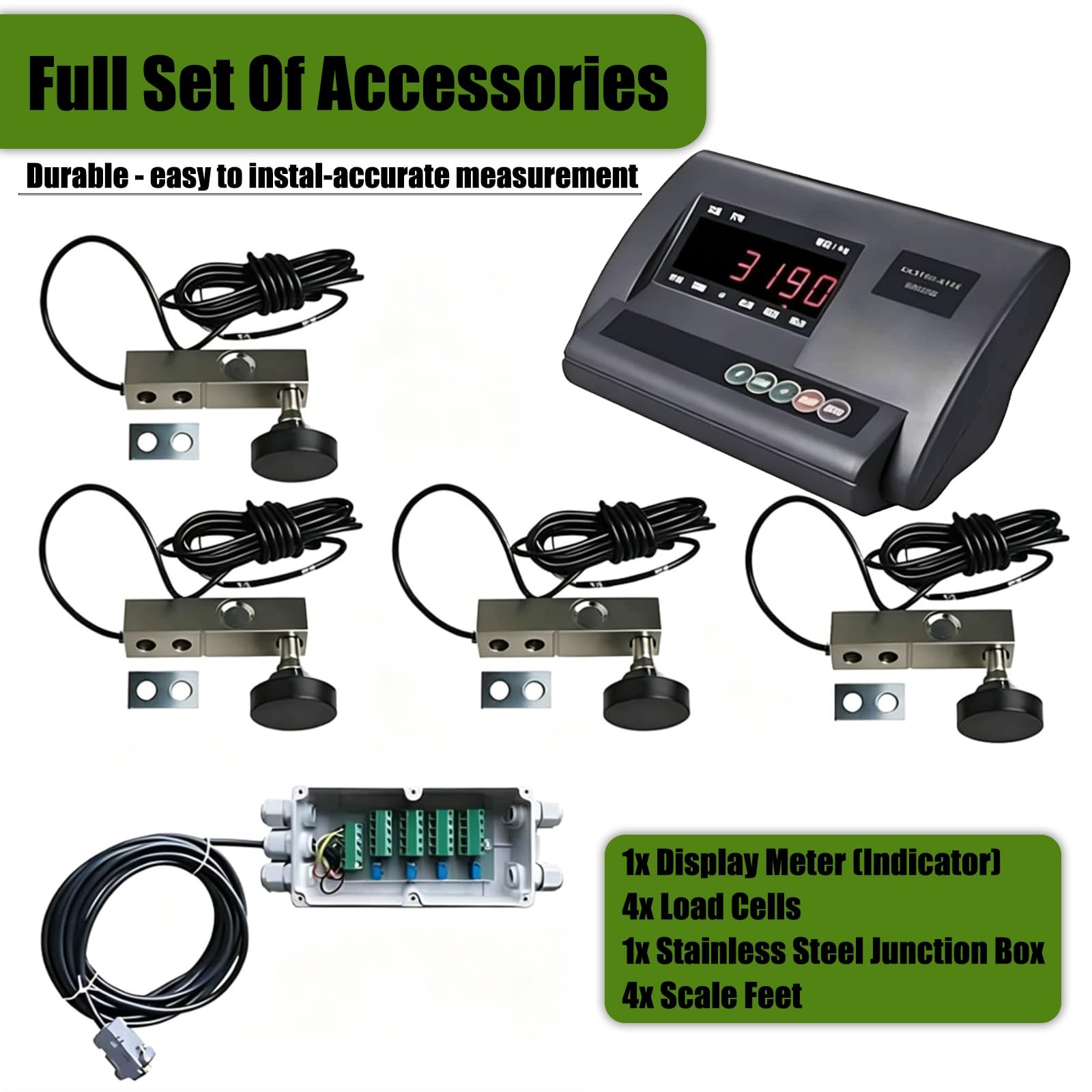 Kit Bilancia per Bestiame Elettronica,Bilancia per Scivolo per Bovini,Kit Bilancia per Animali,Bilancia Da Pavimento,Display a LED,Con 4 Celle Di Carico E Scatola Di Giunzione(2000kg)