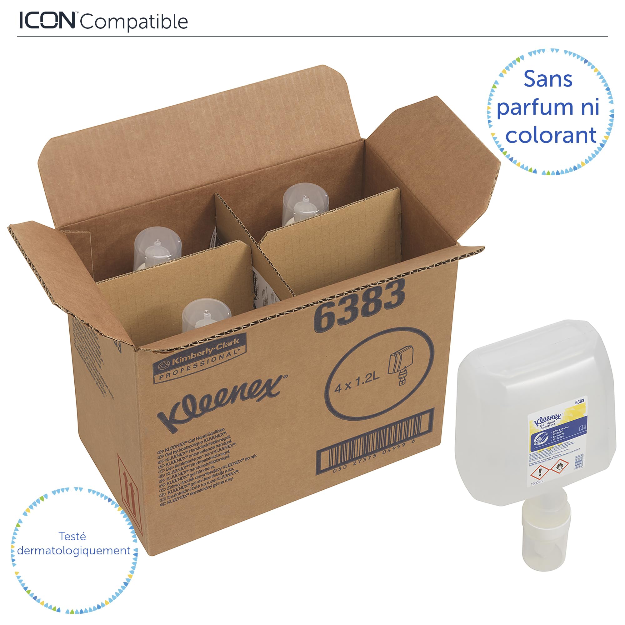 Kleenex Handdesinfektionsgel auf Alkoholbasis 6383 – 4 x 1,2 Liter Handdesinfektionsgel, Nachfüllpackung (4,8 Liter gesamt)
