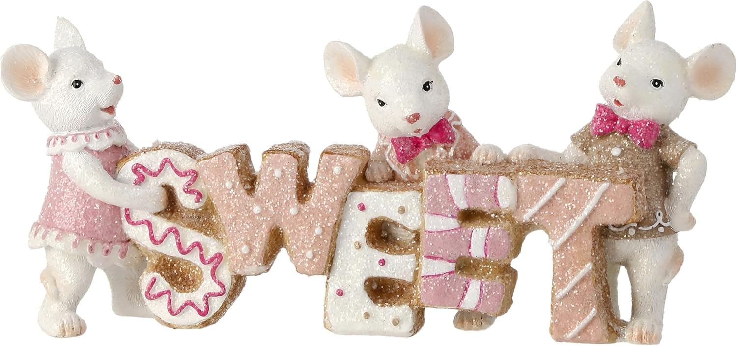 Regency International Resin Sweet Mice Table Piece, Pink Multi, 9-inches Length, Home Decor and Accessories, MTX73329-PKMU