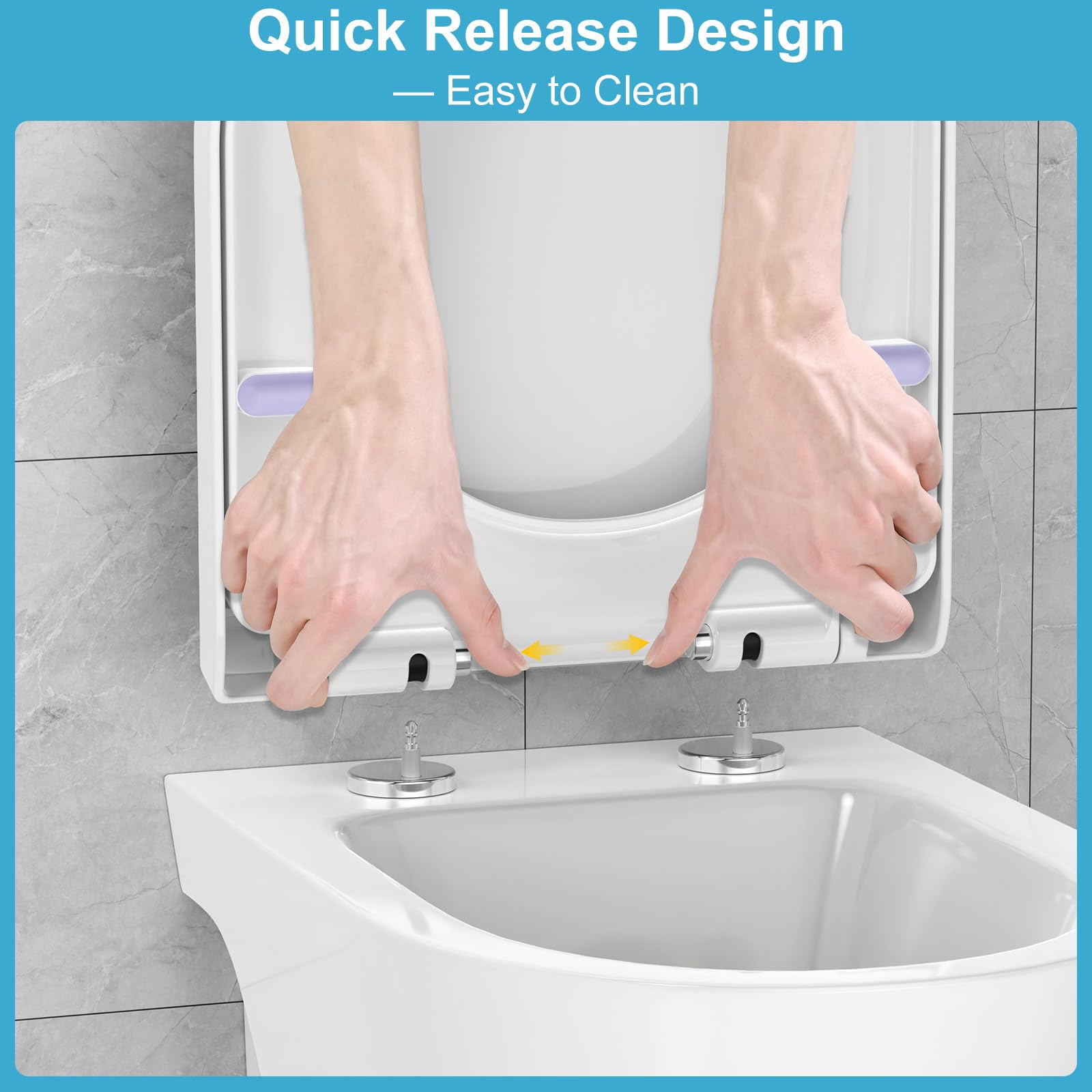 YEAUPE PRO Tavoletta WC Universali D Forma, Copriwater, Sedile WC Chiusura Ammortizzata con Sgancio Rapido a un Pulsante, Modello di installazione allegato, Trama di rombo Bianco, 43,5*36,2*5,1 CM
