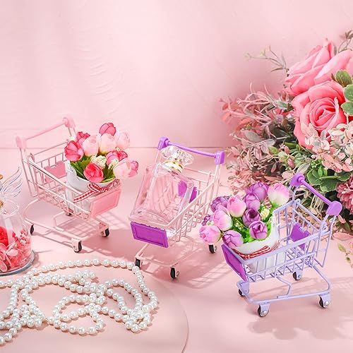 Miniatura 11 de Hotop Carrito de compras pequeño de 3 piezas, carrito de supermercado, juguetes de metal para decoración de almacenamiento de escritorio