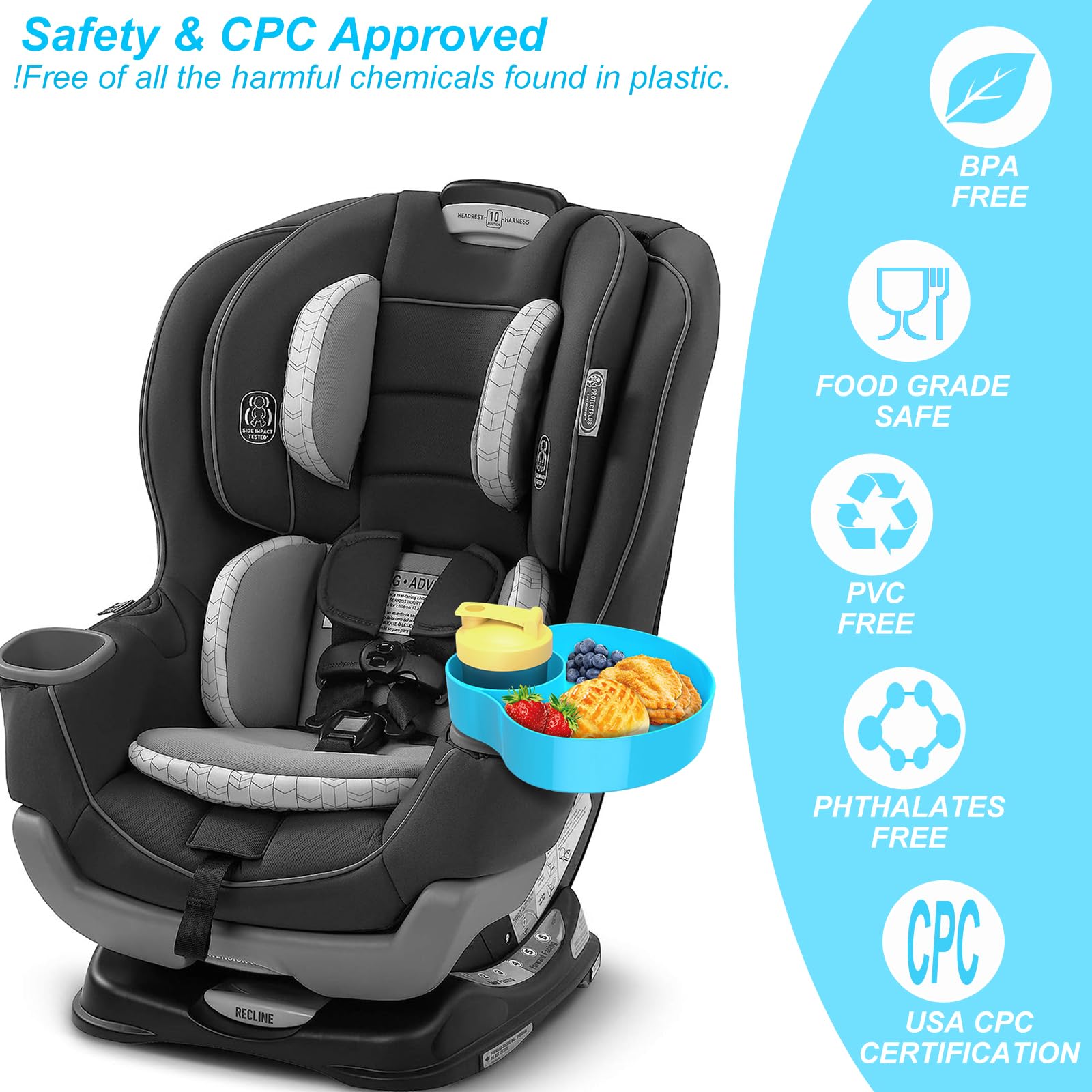 Bandeja De Aperitivos Para Asiento De Coche - Plato Portavasos Para Niños, Snacks Y Juguetes, Color Negro