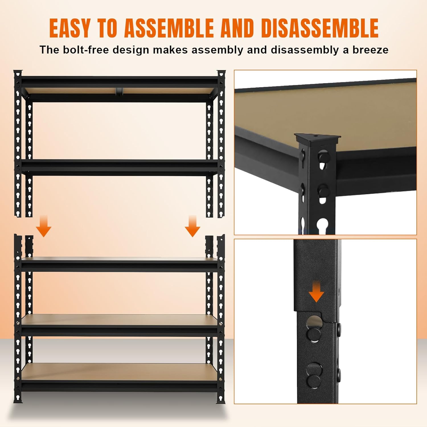 Big RED Storage Shelving Unit, 5-Tier Adjustable, Heavy Duty Metal Garage Shelves/Utility Rack for Kitchen, Pantry, Basement, Bathroom, Laundry - 2,000 lbs Capacity, Black, 72" H x 48" W x 18" D