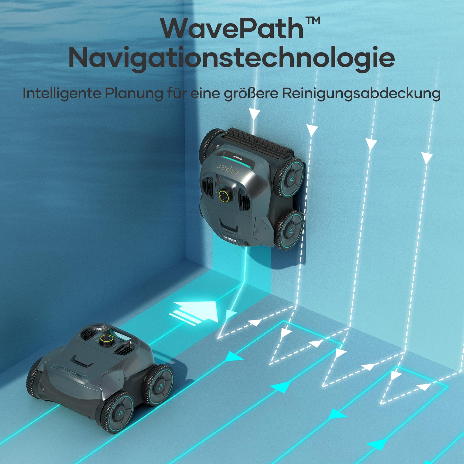 AIPER ZT6002 Poolroboter, Quad-Motorensystem, WavePath Navigationstechnologie, 3 Reinigungsmodi, Poolsauger Akku Kabellos, Poolroboter Boden und Wand Ideal für Pool bis zu 150㎡ (Generalüberholt)