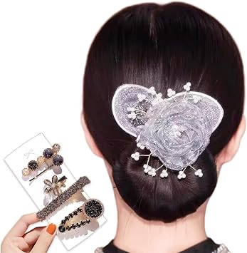 Hair Bun Maker with Hair Clips, Hand Embroidered Flowers Deft Bun, Lazy Hair Curler Deft Bun, Flower Hair Bun Roller, Deft Bun Hair Twister, Floral Design Dotted Bun Maker Exquisite Bun Maker #1