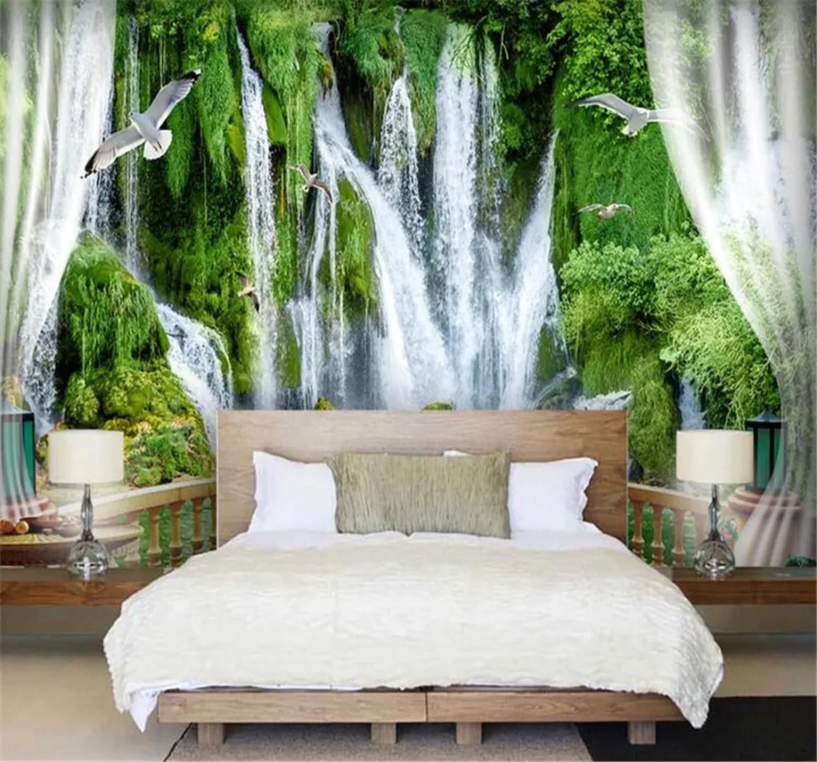 Tzxztt Aesthetic Flowing Water Waterfall Balcony Three Dimensional Modern 3D Wallpaper Premium Textured Silk Neutral Tones Material Ideal for Living Room Bedroom-400cm×280cm