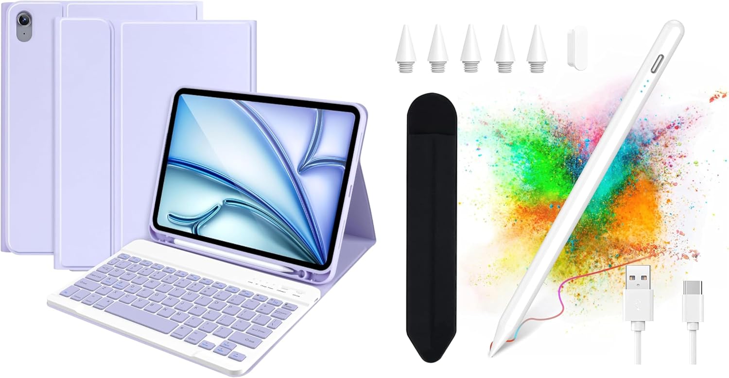 besky Stylus Pen & Keyboard Case for iPad Air 11 inch(M2) 2024 & iPads Air 10.9 inch (5th, 4th Generation) - Wireless Detachable Keyboard- Pencil Holder, with Auto Sleep/Wake Function