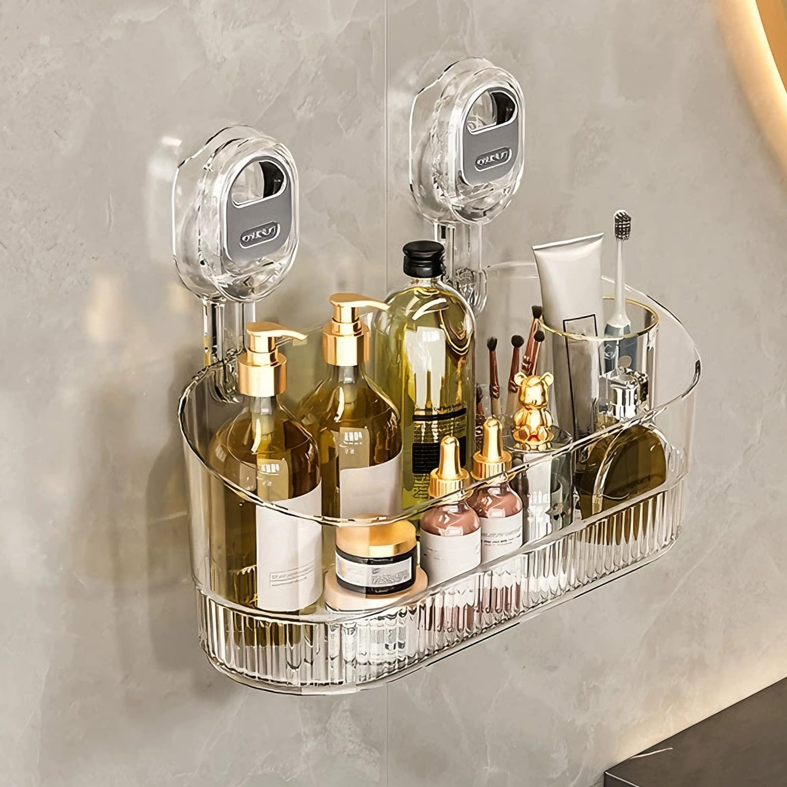 No-Drill Bathroom Drain Rack Bathroom Suction Storage Box Large Capacity Strong Load-Bearing Wall Mount Shower Caddy Suction Cup