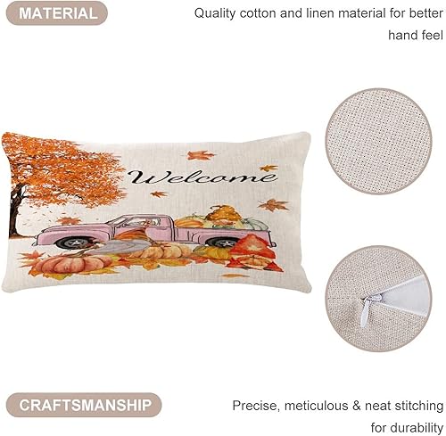 Miniatura 3 de Seasonal Welcome Fall Body Pillow Cover Two-Side Printed 12x20 Inch Linen Bohemian Body Pillowcase Pumpkin Gnome Colorful Harvest Rectangular Pillow