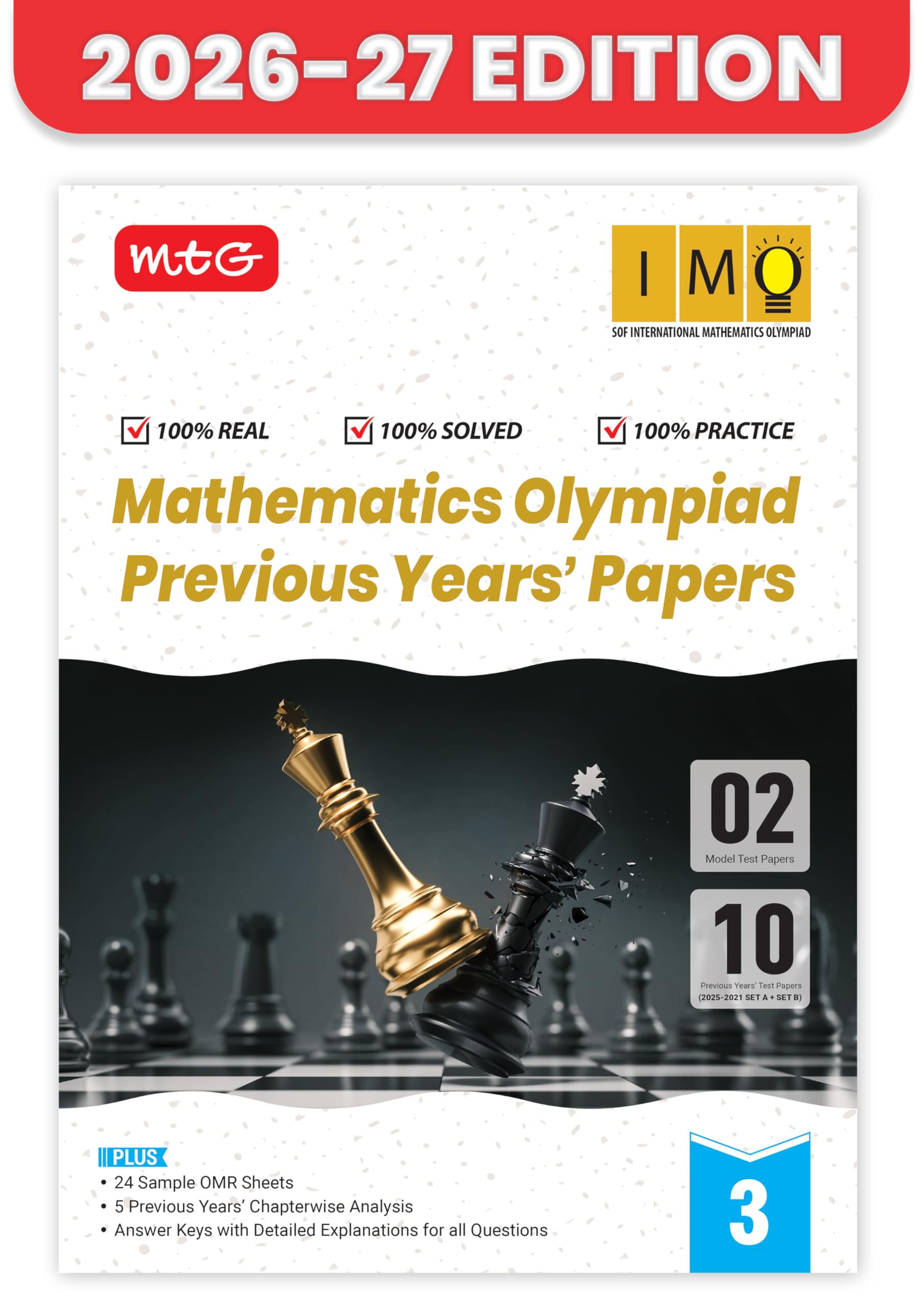 MTG IMO Olympiad 10 Previous Years Papers Class 3 Mathematics (2025-2021 Set A & B) - Model Test Papers with 24 Sample OMR Sheets | PYQ Book For SOF Olympiad 2026-27 Exam