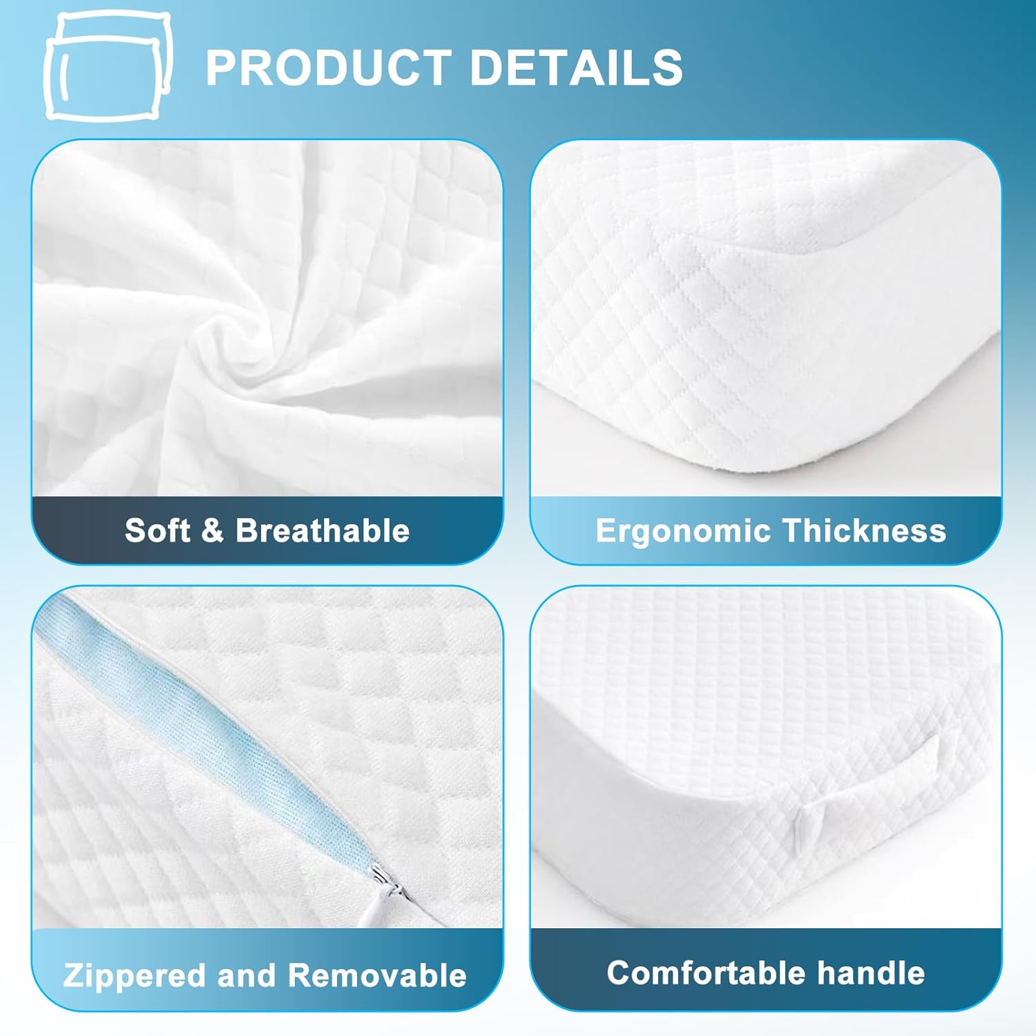 Knee Pillow for Side Sleepers, 100% Memory Foam Filling Leg Pillow for Side Sleeping, 4" Height Leg Pillow for Relieving Leg, Back, and Knee Pain Breathable & Pressure-Relieving Support - 18"x30"x4"