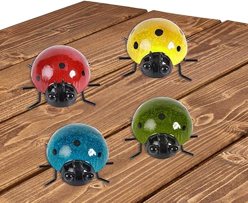 Miniatura 5 de 4 piezas de decoración de jardín de metal para exteriores, lindas mariquitas, adornos de césped, esculturas de pared y estatuas de mariquita,